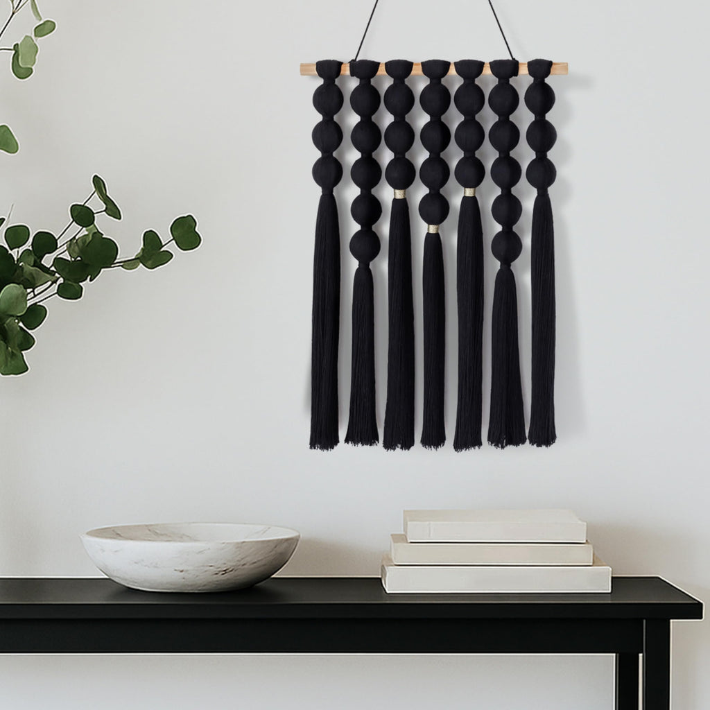 STRONA Handmade Macrame Wall Hanging – 16"W x 23"L Boho Tapestry with Gold Detail, Natural Cotton Macrame Wall Art, Organic Modern Wall Decor for Bedroom, Living Room, Entryway, Artisan Handcrafted in India