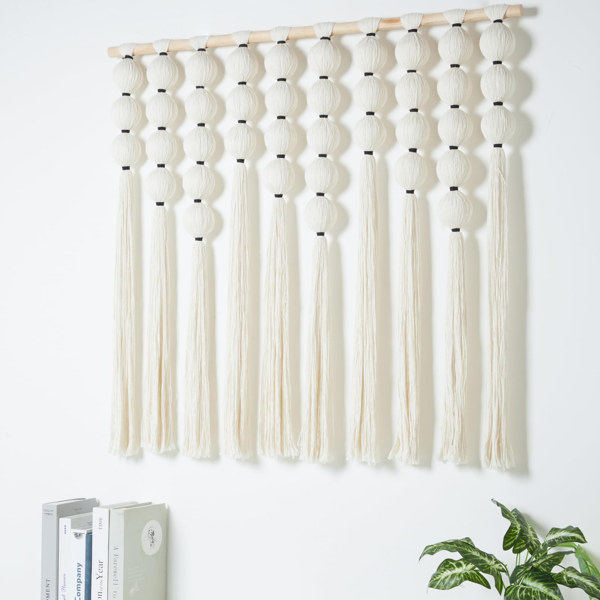 RUIZHIXUAN Large Macrame Wall Hanging Macrame Ball Wall Hangings Tapestry Cotton Textile Boho Wall Decor Art Bohemian headboard Handwoven 39" Wx38” L(Cream)