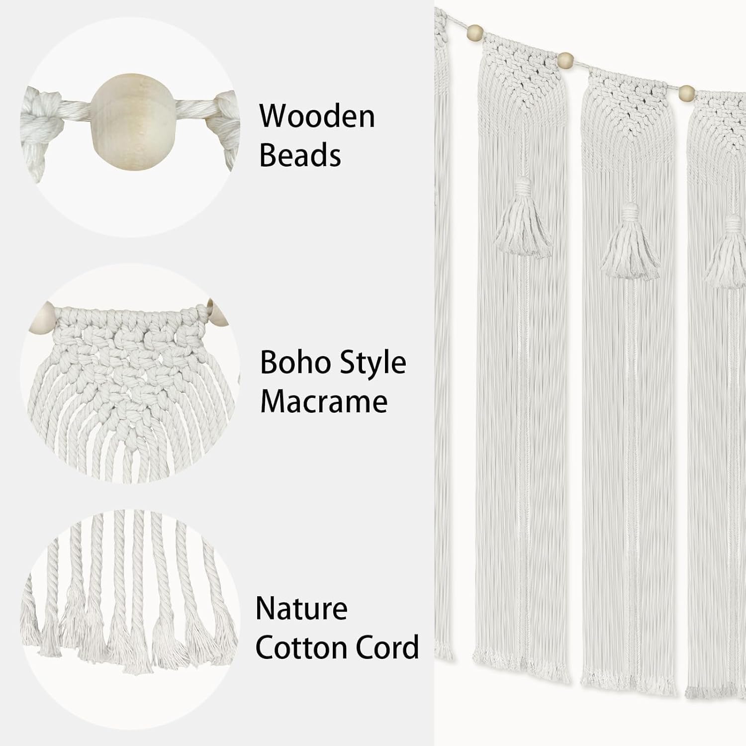 onaner Boho Wall Macrame Hanging with Hanging Rope,Boho Wall Hangings Woven Tapestry,Natural Cotton Handwoven Tapestry,Macrame Decor for Windows,Walls,and Above Bed Decor,28"x39"