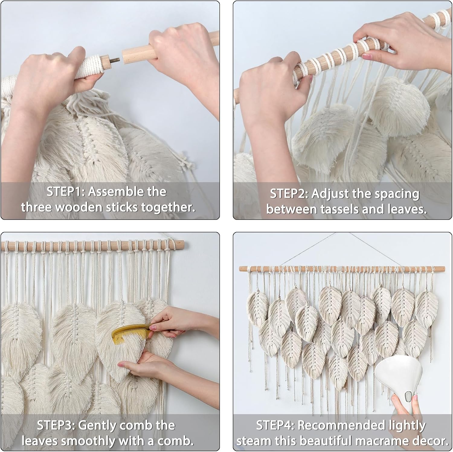 LOMOHOO Macrame Wall Hanging Boho Beige Leaves Tapestry Bohemian Handmade Woven Wall Art Decoration for Bedroom Living Room Apartment Dorm Gallery Perfect Handmade Gift Ideas