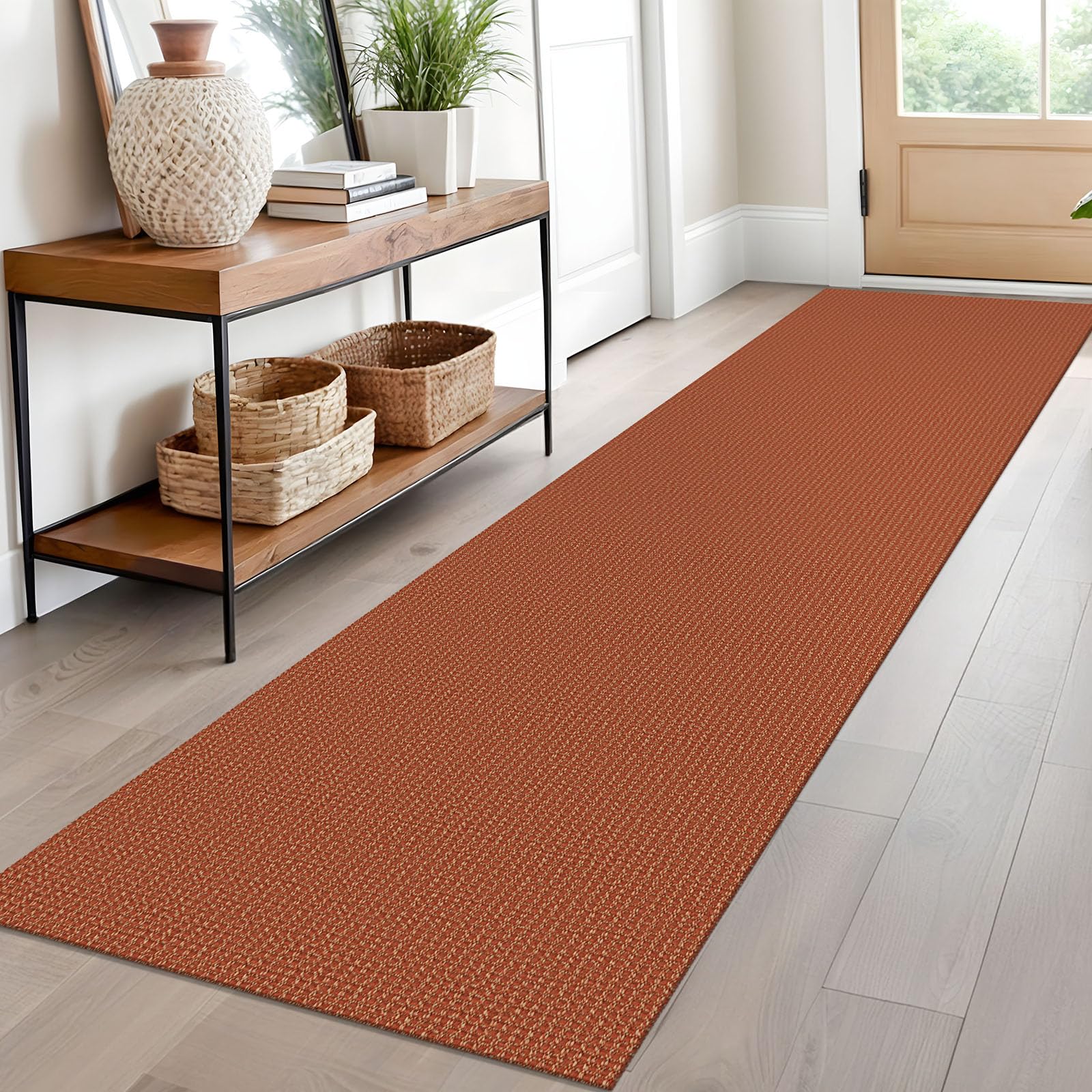 EARTHALL Woven Area Rug 2x3 Ft Washable Rugs for Entryway Braided Non Slip Throw Rugs Door Mat Indoor Outdoor Entrance Small Cotton Woven Carpet for Kitchen Foyer Front Door, Orange/Tan/Brown