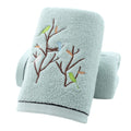 Pidada Hand Towels Set of 4 Embroidered Bird Tree Pattern 100% Cotton Absorbent Soft Decorative Towel for Bathroom (Aqua Green)