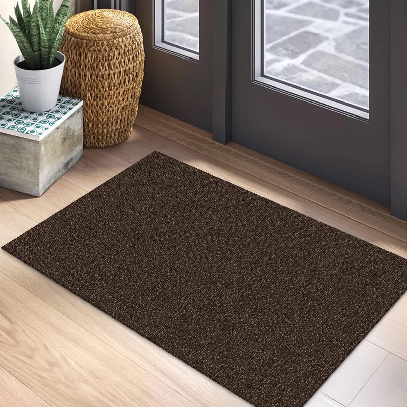 EARTHALL Small Area Rug 2x3 Ft Washable Rugs for Entryway Non Slip Braided Throw Rugs with Rubber Backing Door Mat Indoor Outdoor Entrance Cotton Woven Carpet for Kitchen Foyer Front Door, Khaki/Beige