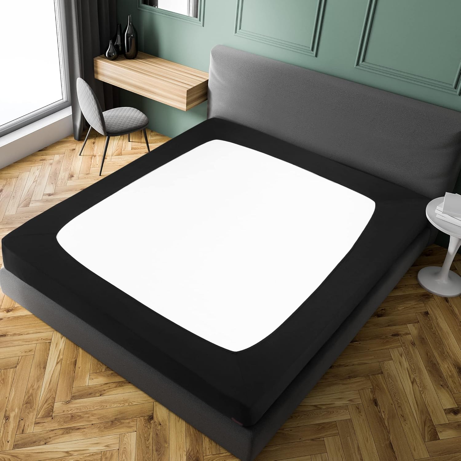 PiccoCasa Box Spring Cover Stretchy Fabric Wrap Around 4 Sides Bed Skirt Wrinkle Free for Home, Elastic Mattress Cover Fits Mattress Up to 14 Queen Black