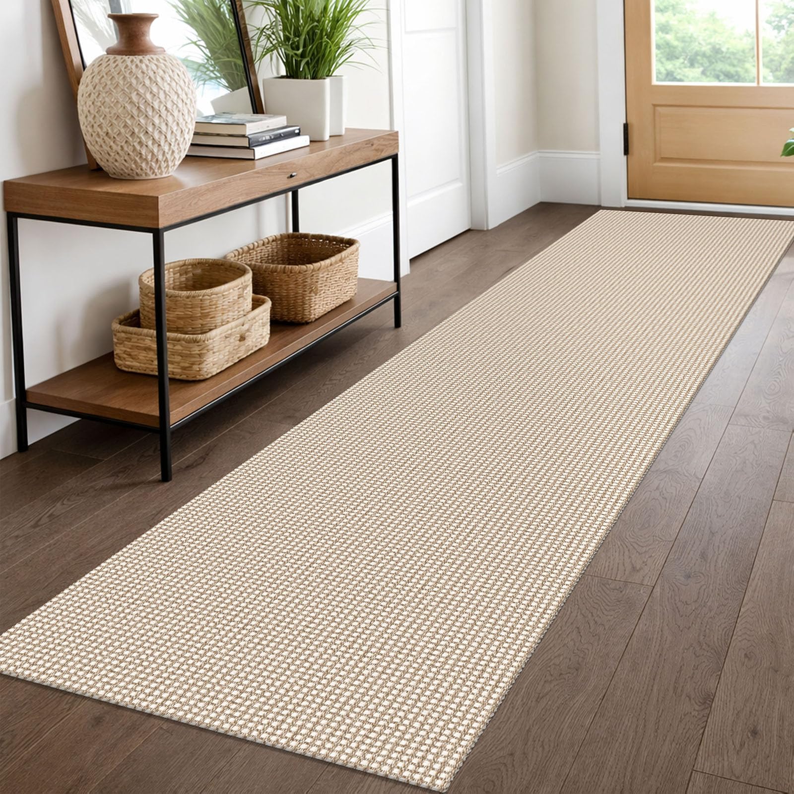 EARTHALL Woven Area Rug 2x3 Ft Washable Rugs for Entryway Braided Non Slip Throw Rugs Door Mat Indoor Outdoor Entrance Small Cotton Woven Carpet for Kitchen Foyer Front Door, Orange/Tan/Brown