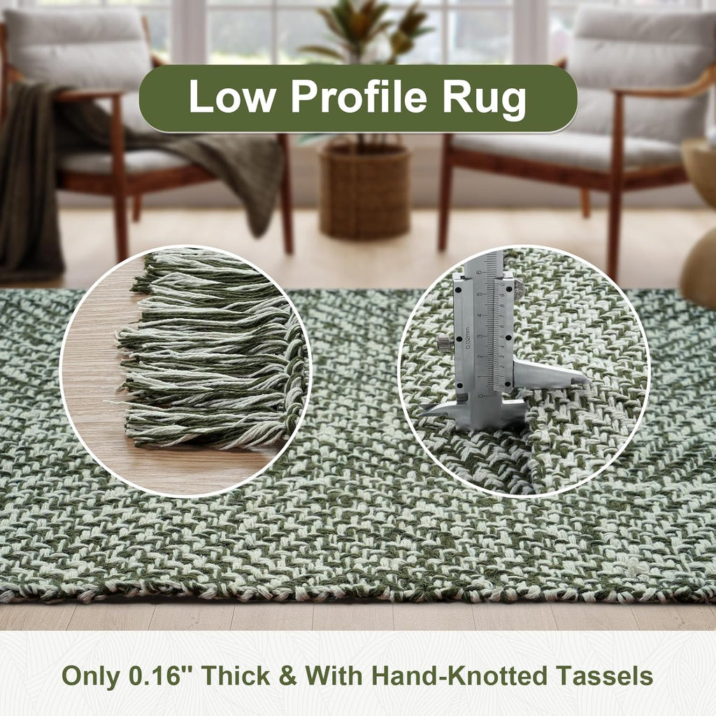 Collive Small Bathroom Rug, 2' x 3' Hand-Woven Low Profile Front Entryway Rug, Olive Green/Cream Cotton Reversible Washable Kitchen Mat Modern Farmhouse Carpet for Foyer Bedroom Back Door Decor