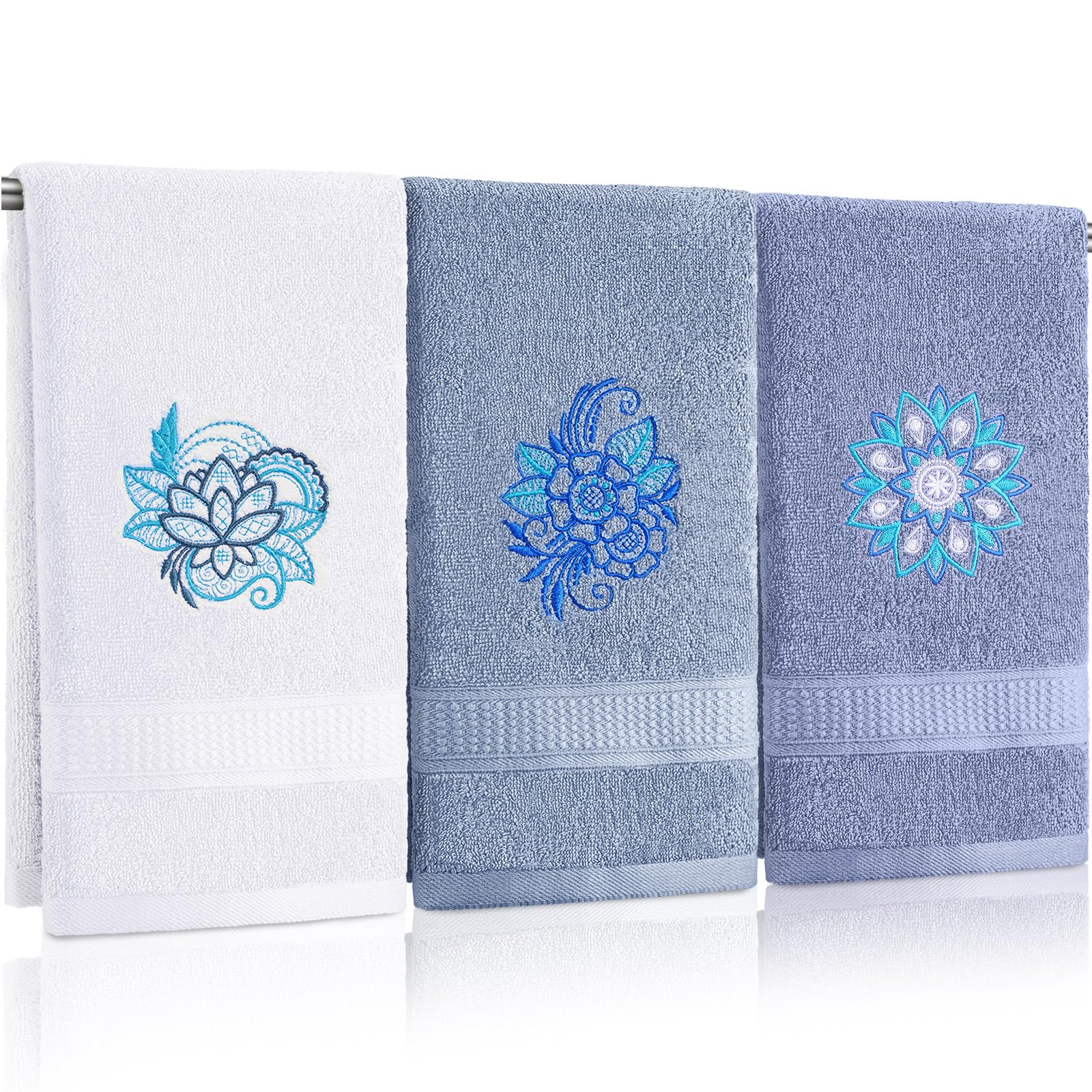 Wildflower Hand Towels Farmhouse Pink Blue Yellow Wildflower Bathroom Decor 14x29 Inch Embroidered Decorative Cute Spring Summer Cotton Soft Absorbent Towels for Bathroom Kitchen