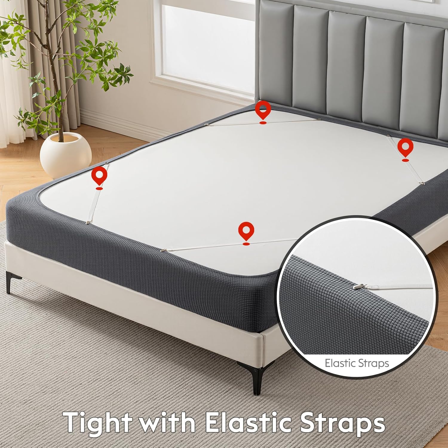 MIYE Jacquard Fabric Box Spring Cover,Super Stretchy Wrap Around 4 Sides Elastic Bed Skirt,Wrinkle & Fading Resistant,Washable & Easy Fit. (Dark Grey, King)