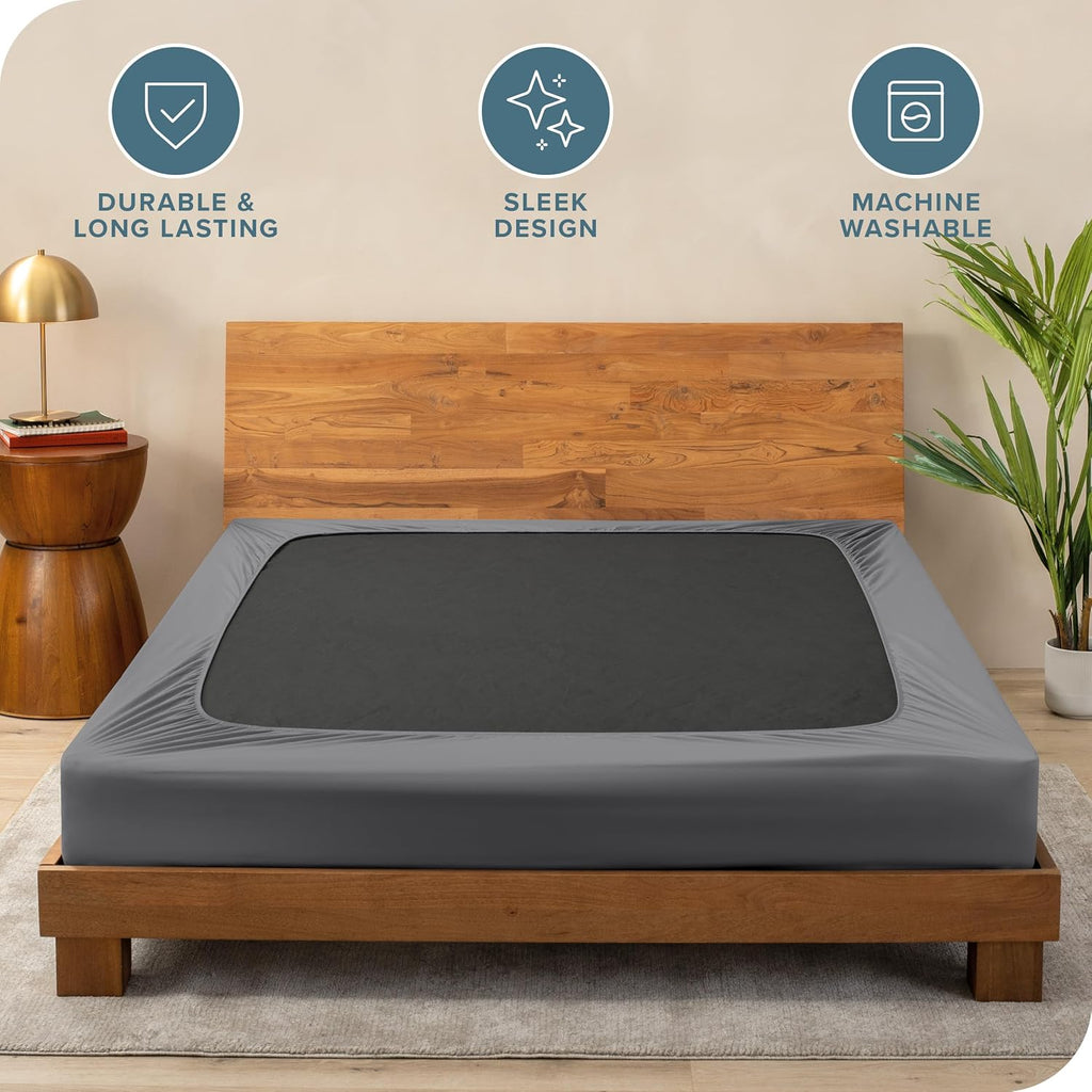 Bare Home Box Spring Cover - Twin - Stretchy Microfiber Decorative Wrap Around Box Spring Cover - Easy Install (Twin, Grey)