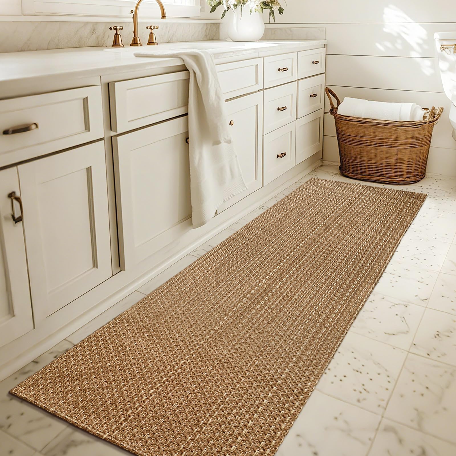 Entryway Rug,Indoor Door Mat 2x3 ft Small Area Rugs,Boho Style Braided Rug,Neutral Solid Rugs,Entrance Doormat for Front Porch,Bathroom,Kitchen,Bedroom,Tan Brown