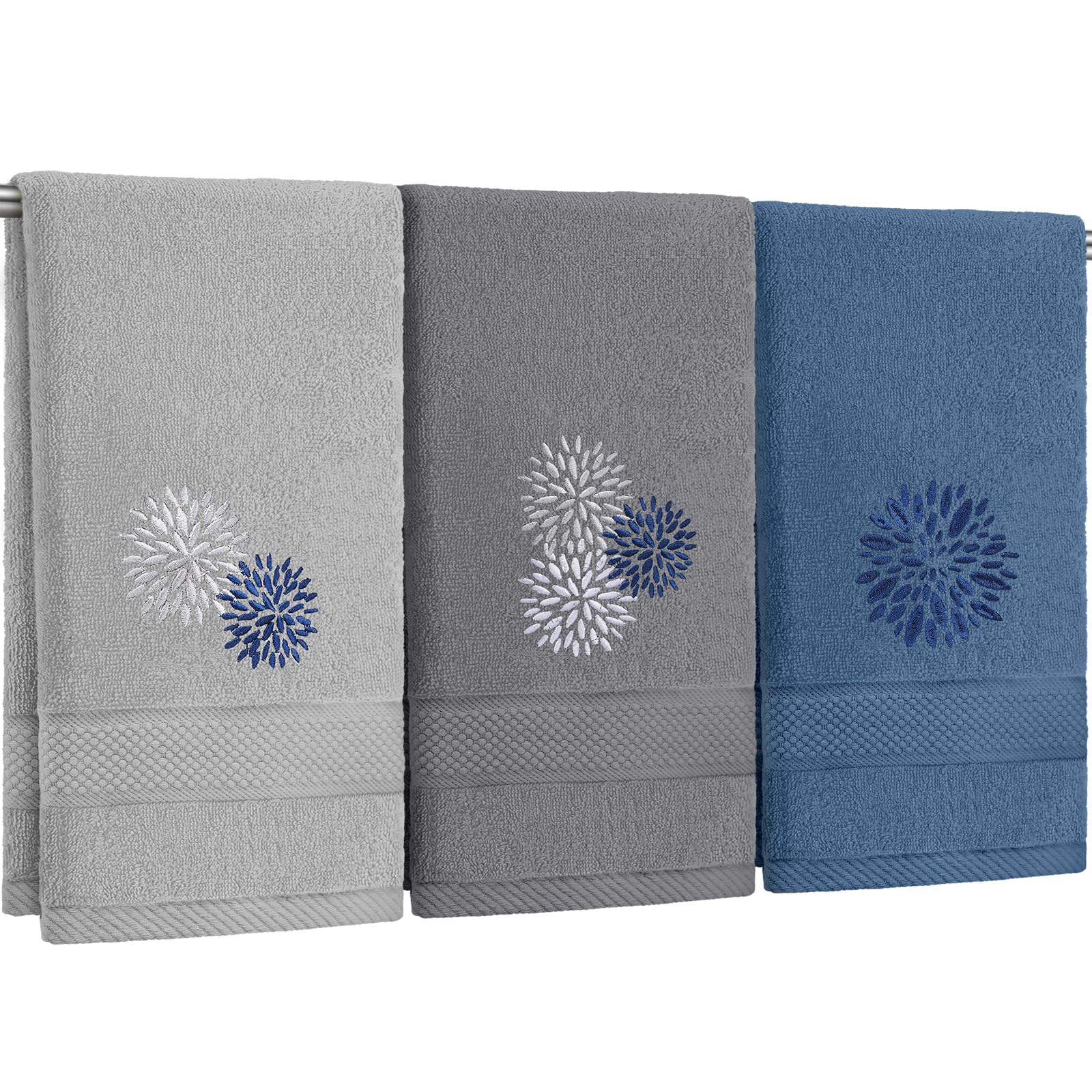 Wildflower Hand Towels Farmhouse Pink Blue Yellow Wildflower Bathroom Decor 14x29 Inch Embroidered Decorative Cute Spring Summer Cotton Soft Absorbent Towels for Bathroom Kitchen