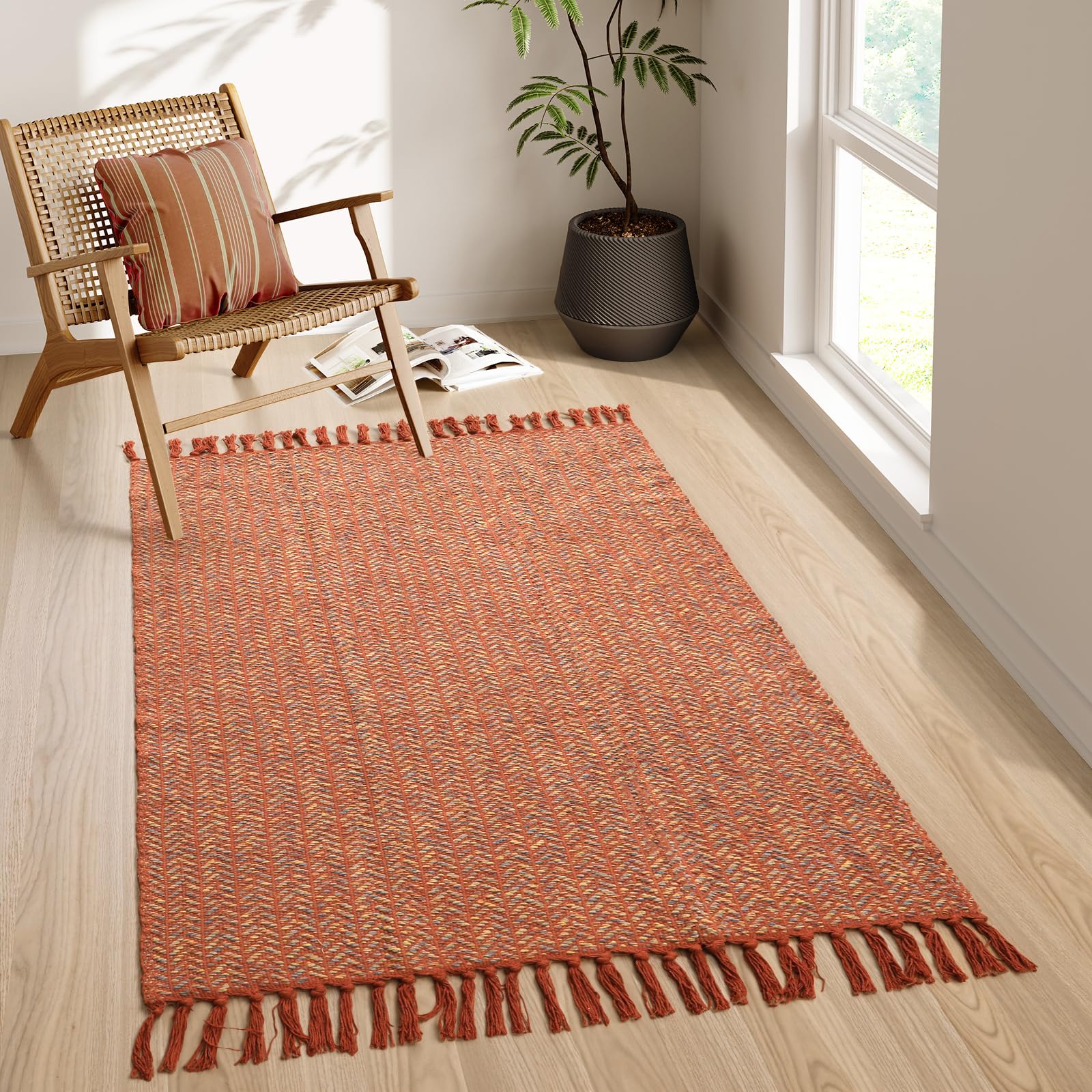Lahome Belle Boho Entryway Rug, 3x5 Rugs for Bedroom Lightweight Washable Throw Rug Woven Cotton Bathroom Carpet with Tassels, Farmhouse Black and White Rugs for Living Room Kitchen Office Dorm
