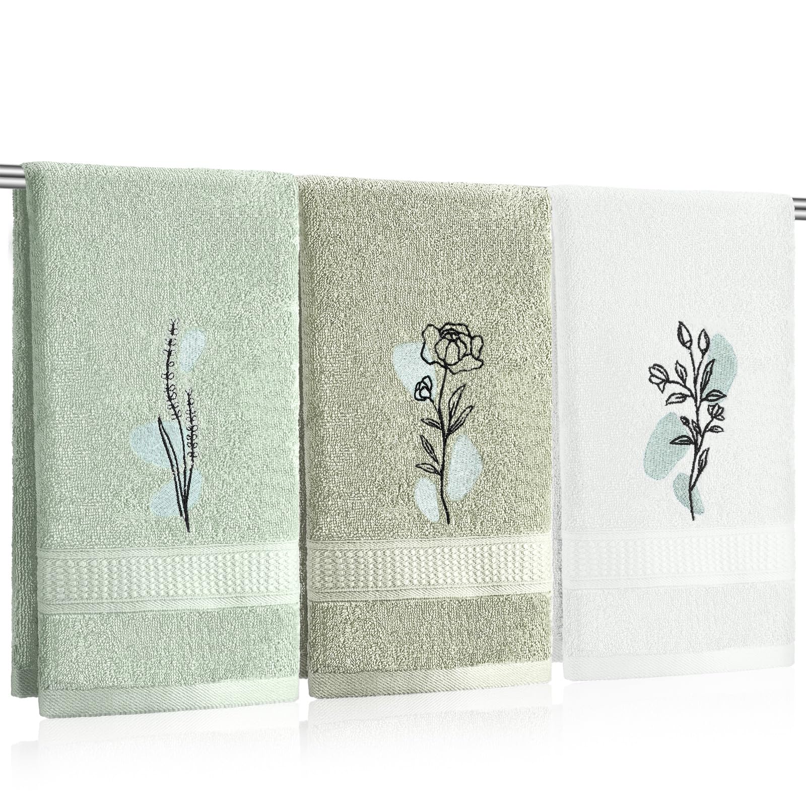 Wildflower Hand Towels Farmhouse Pink Blue Yellow Wildflower Bathroom Decor 14x29 Inch Embroidered Decorative Cute Spring Summer Cotton Soft Absorbent Towels for Bathroom Kitchen