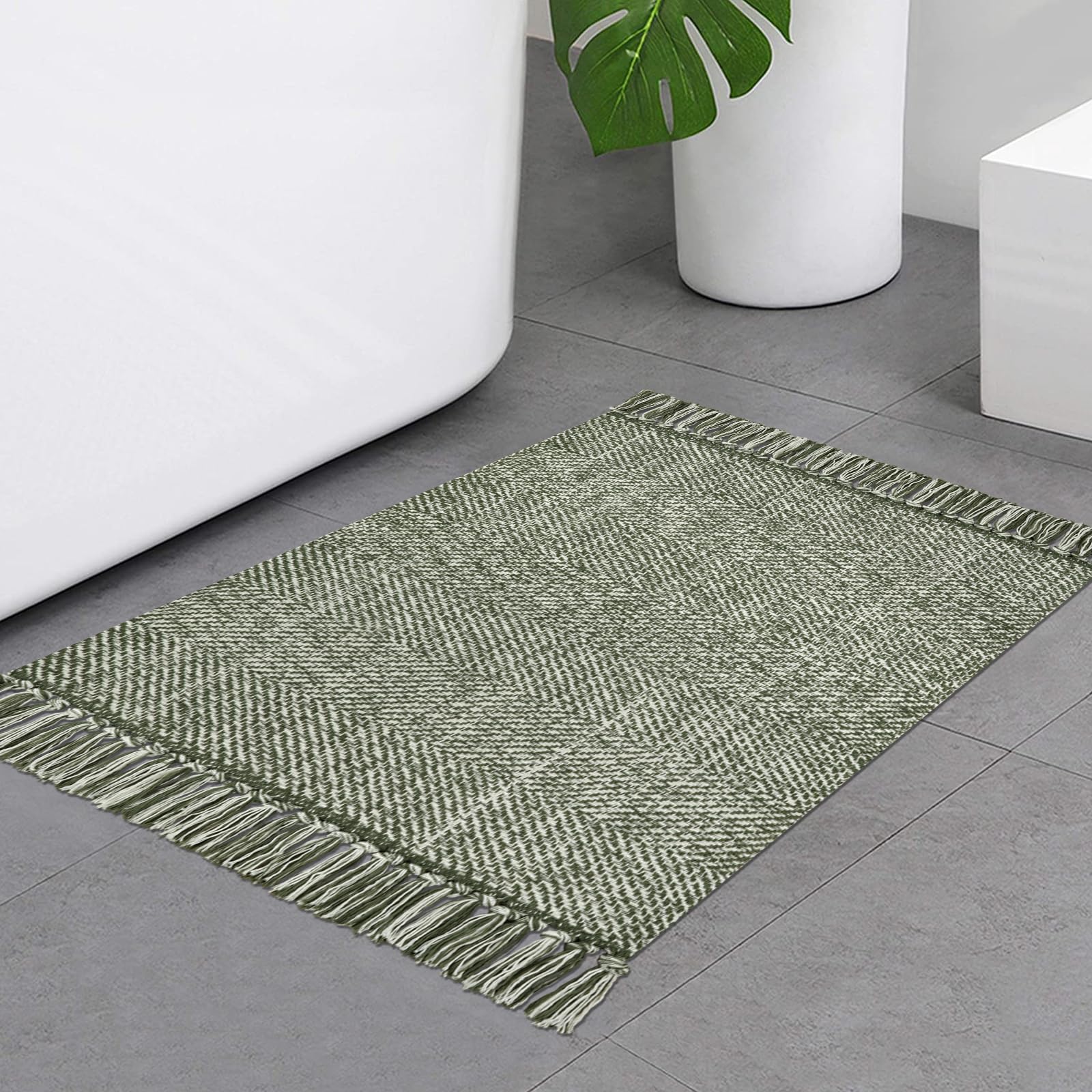 Collive Comfy Area Rug 4' x 6', Tan/Cream Woven Cotton Bedroom Rugs, Modern Indoor Accent Rug Floor Carpet with Tassel for Living Room, Nursery Room, Dining Room, Bedside, Office, Patio Decor