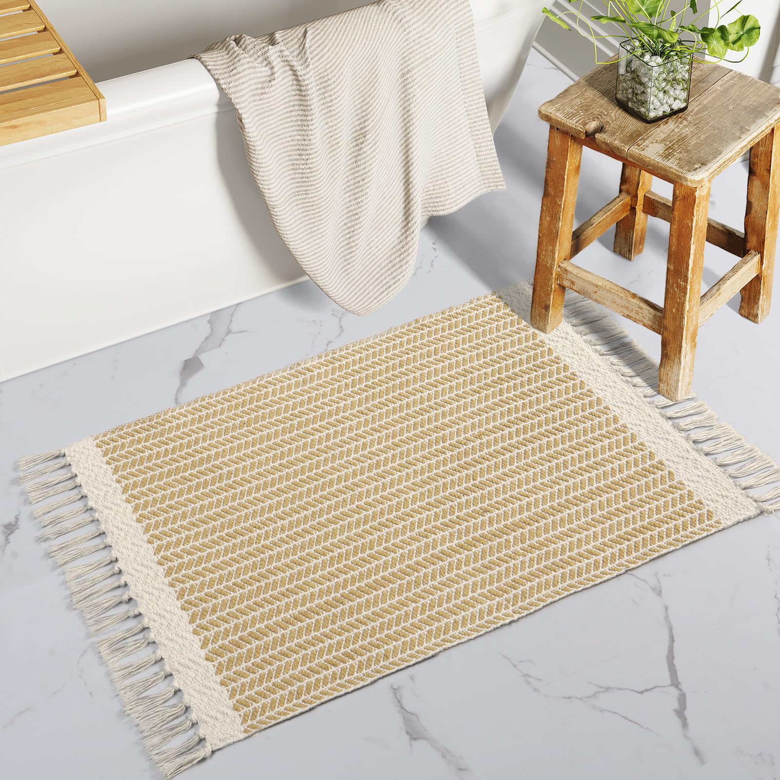 Lahome Belle Boho Entryway Rug, 3x5 Rugs for Bedroom Lightweight Washable Throw Rug Woven Cotton Bathroom Carpet with Tassels, Farmhouse Black and White Rugs for Living Room Kitchen Office Dorm