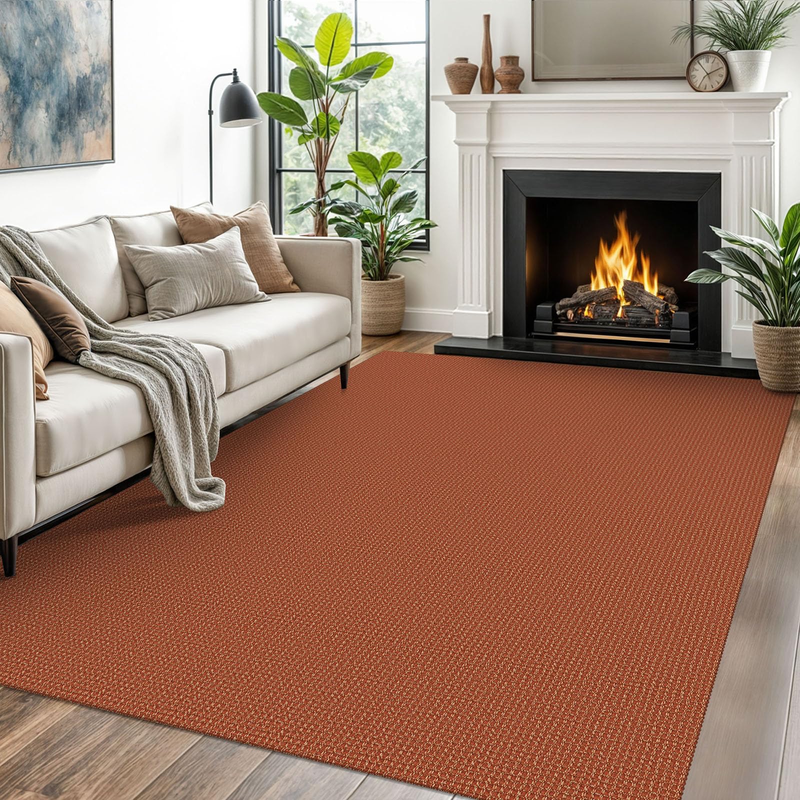 EARTHALL Woven Area Rug 2x3 Ft Washable Rugs for Entryway Braided Non Slip Throw Rugs Door Mat Indoor Outdoor Entrance Small Cotton Woven Carpet for Kitchen Foyer Front Door, Orange/Tan/Brown