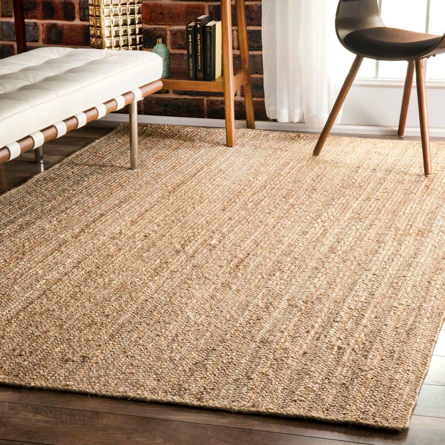 FRELISH DECOR Handwoven Jute Area Rug - 2x3 feet - Natural Yarn - Rustic Vintage Beige Braided Reversible Rug - Eco Friendly Rugs for Bedroom - Kitchen - Living Room - Farmhouse (2'x3')