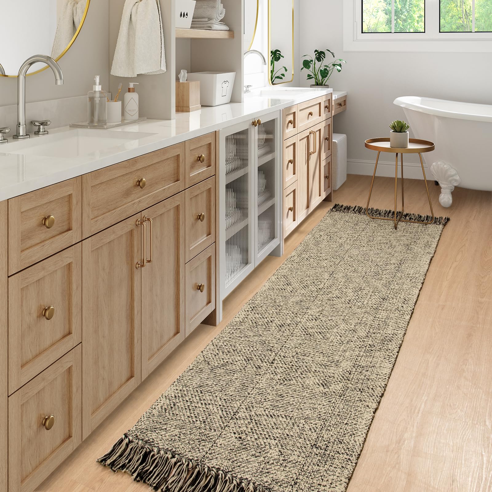 Collive Washable Area Rug 3' x 5', Modern Woven Kitchen Rugs, Tan/Cream Braided Cotton Rug Indoor Door Mat Throw Carpet for Entryway Living Room Nursery Mudroom Laundry Room