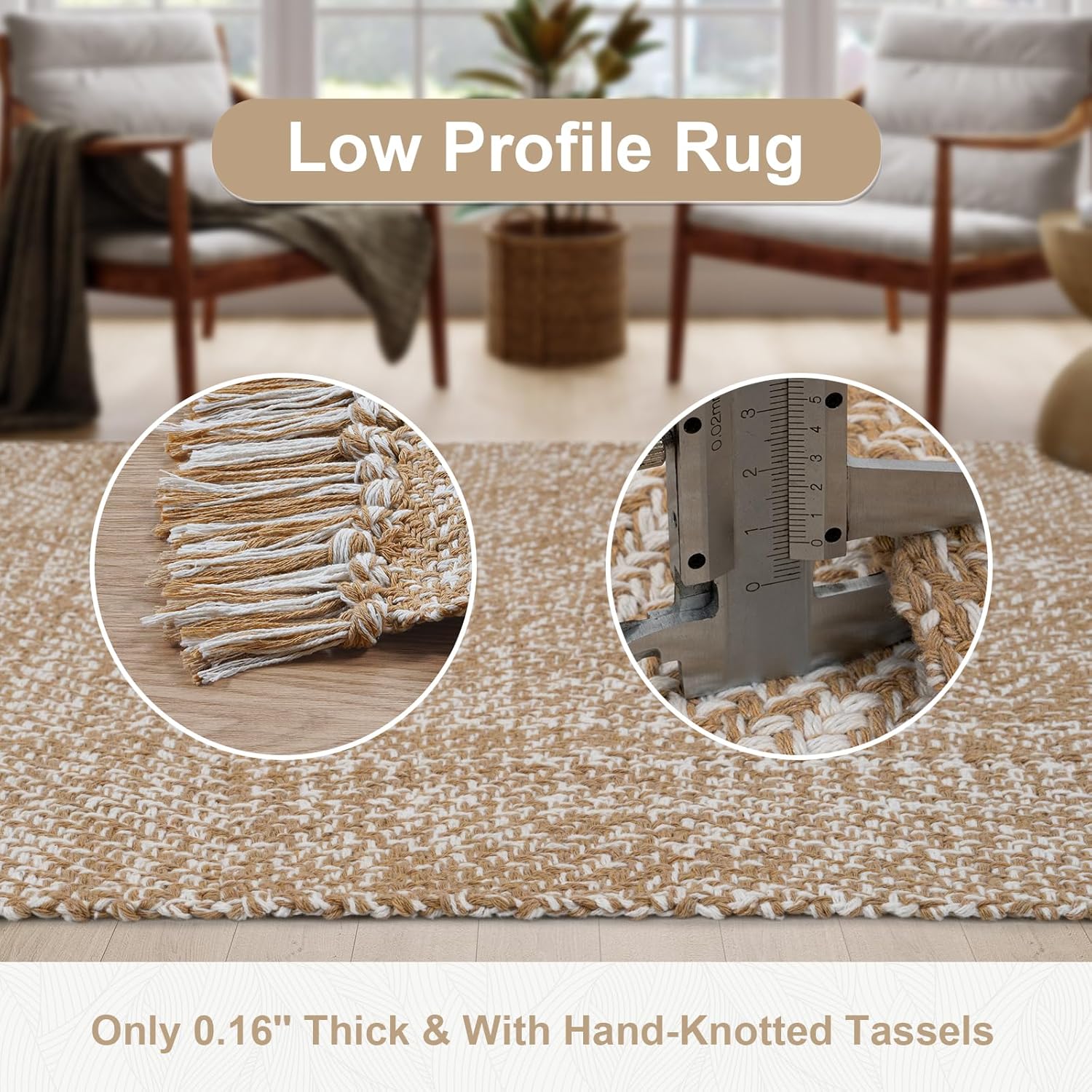 Collive Washable Area Rug 3' x 5', Modern Woven Kitchen Rugs, Tan/Cream Braided Cotton Rug Indoor Door Mat Throw Carpet for Entryway Living Room Nursery Mudroom Laundry Room