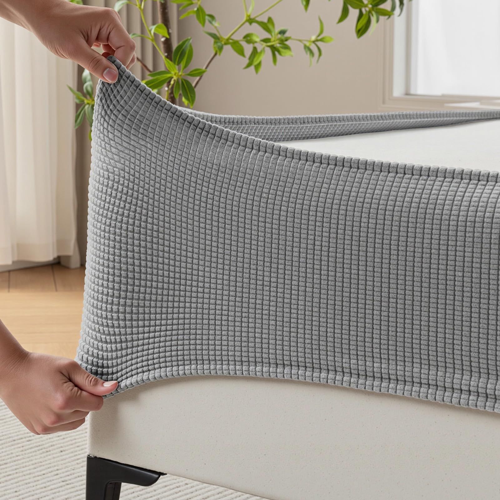 MIYE Jacquard Fabric Box Spring Cover,Super Stretchy Wrap Around 4 Sides Elastic Bed Skirt,Wrinkle & Fading Resistant,Washable & Easy Fit. (Dark Grey, King)