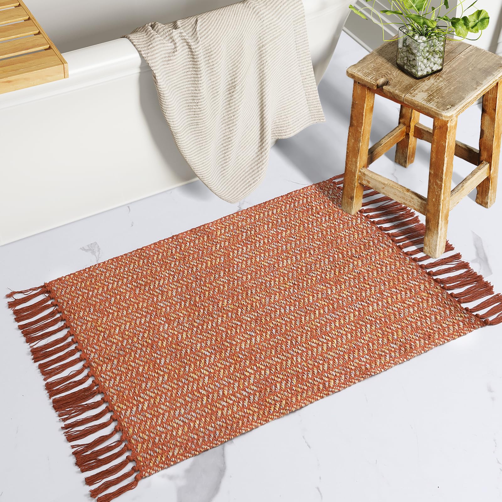 Lahome Belle Boho Entryway Rug, 3x5 Rugs for Bedroom Lightweight Washable Throw Rug Woven Cotton Bathroom Carpet with Tassels, Farmhouse Black and White Rugs for Living Room Kitchen Office Dorm