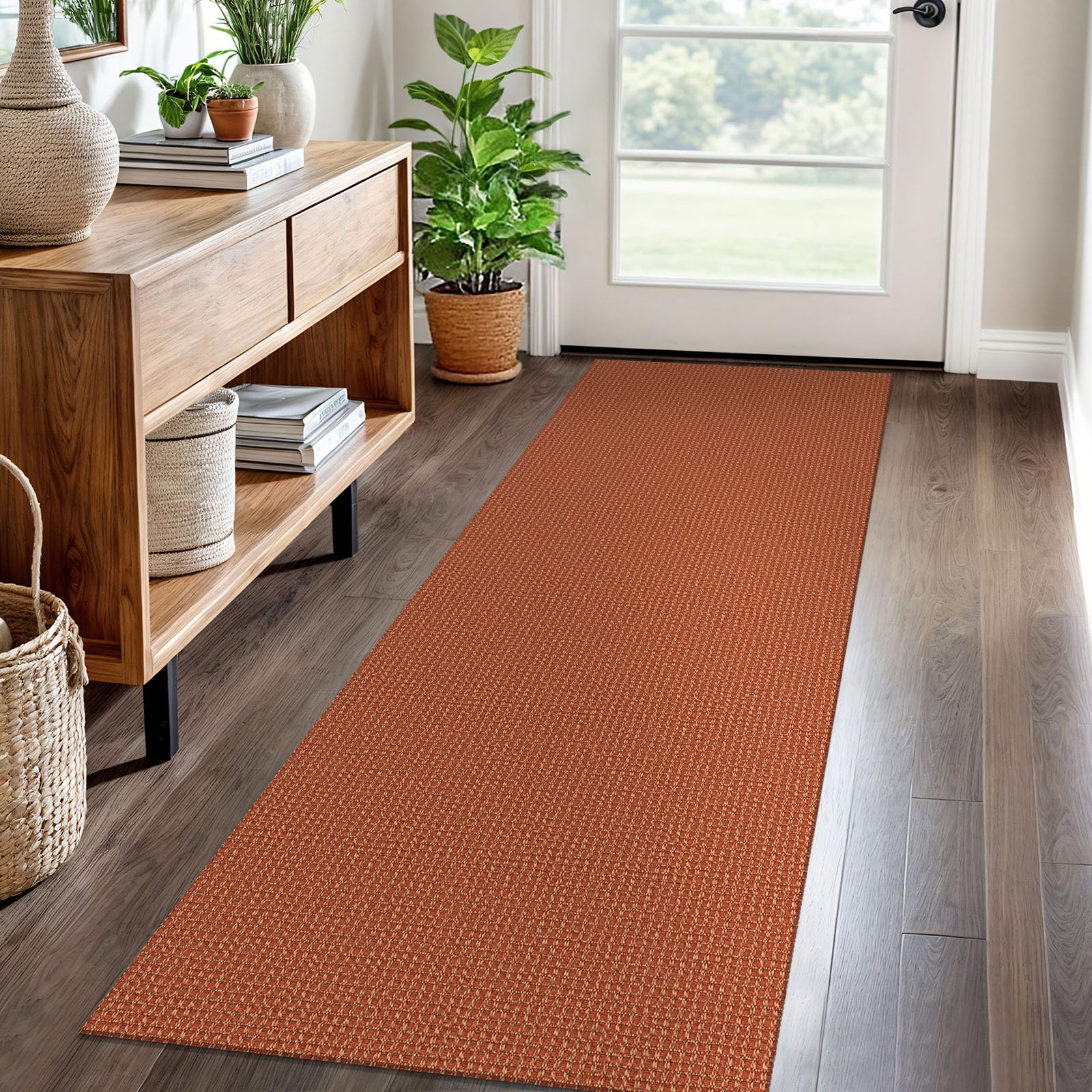 EARTHALL Woven Area Rug 2x3 Ft Washable Rugs for Entryway Braided Non Slip Throw Rugs Door Mat Indoor Outdoor Entrance Small Cotton Woven Carpet for Kitchen Foyer Front Door, Orange/Tan/Brown