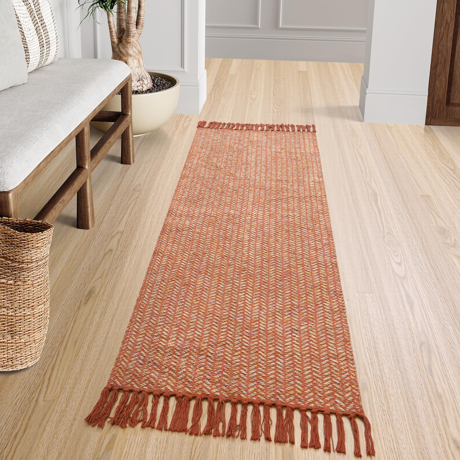 Lahome Belle Boho Entryway Rug, 3x5 Rugs for Bedroom Lightweight Washable Throw Rug Woven Cotton Bathroom Carpet with Tassels, Farmhouse Black and White Rugs for Living Room Kitchen Office Dorm
