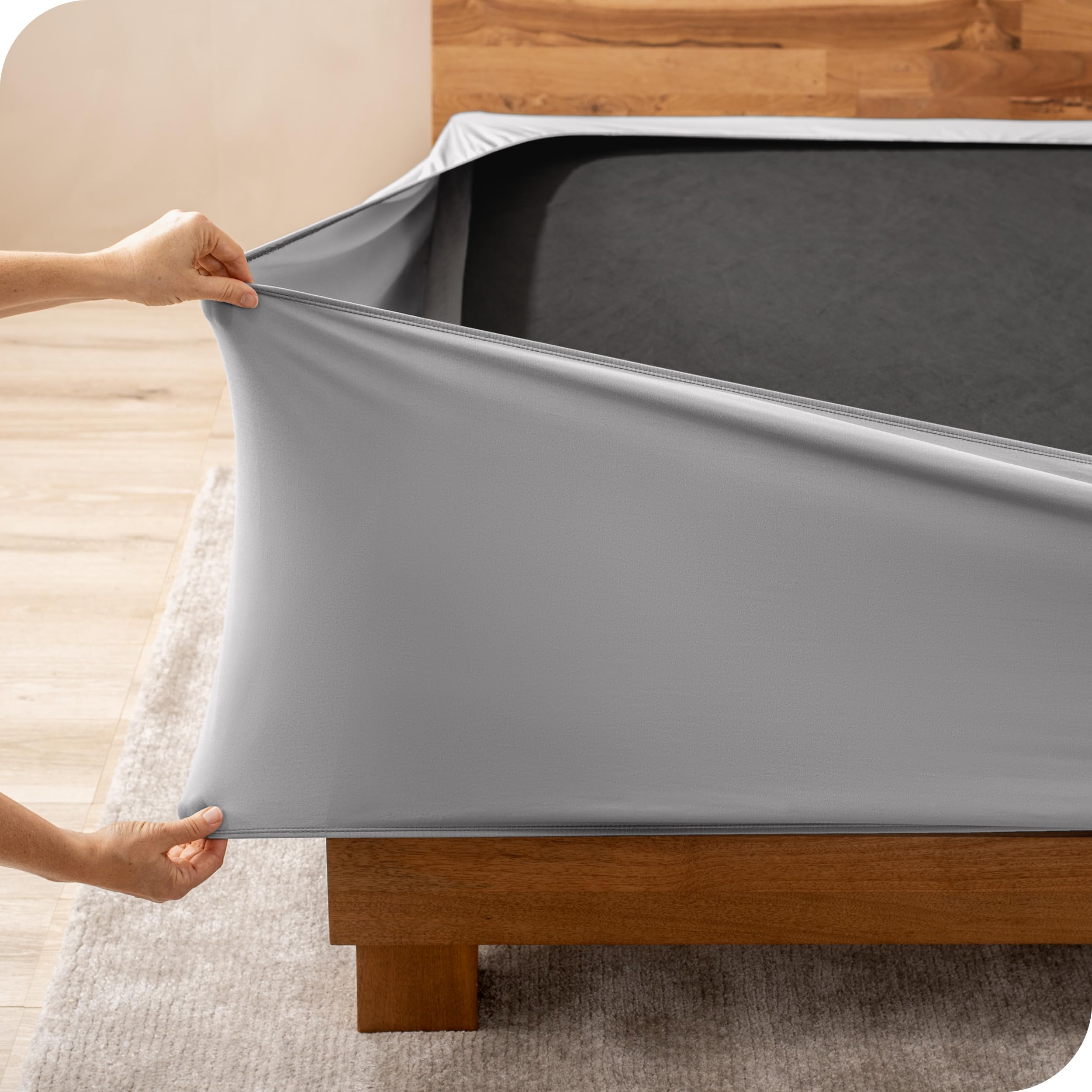 Bare Home Box Spring Cover - Twin - Stretchy Microfiber Decorative Wrap Around Box Spring Cover - Easy Install (Twin, Grey)