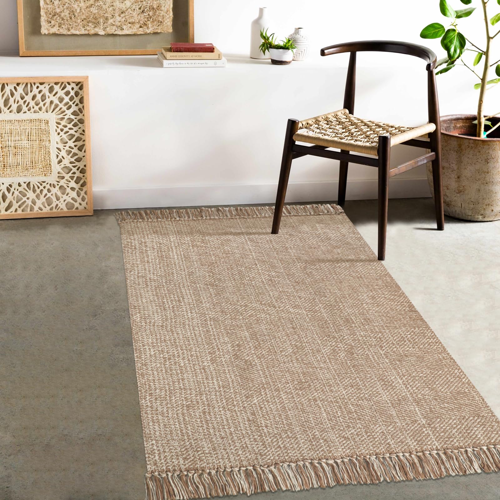 Collive Small Bathroom Rug, 2' x 3' Hand-Woven Low Profile Front Entryway Rug, Olive Green/Cream Cotton Reversible Washable Kitchen Mat Modern Farmhouse Carpet for Foyer Bedroom Back Door Decor