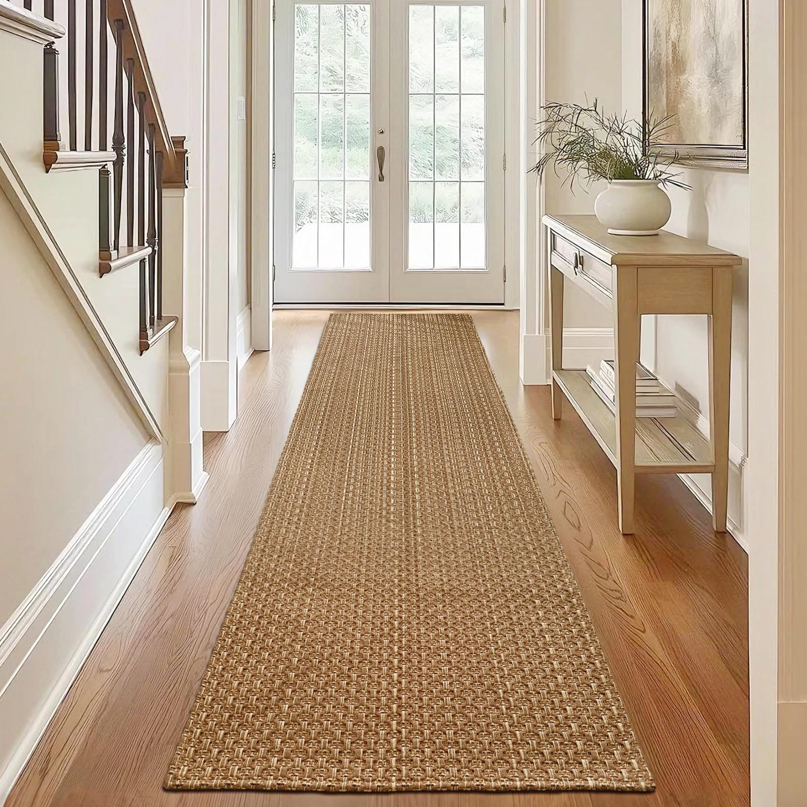 Entryway Rug,Indoor Door Mat 2x3 ft Small Area Rugs,Boho Style Braided Rug,Neutral Solid Rugs,Entrance Doormat for Front Porch,Bathroom,Kitchen,Bedroom,Tan Brown