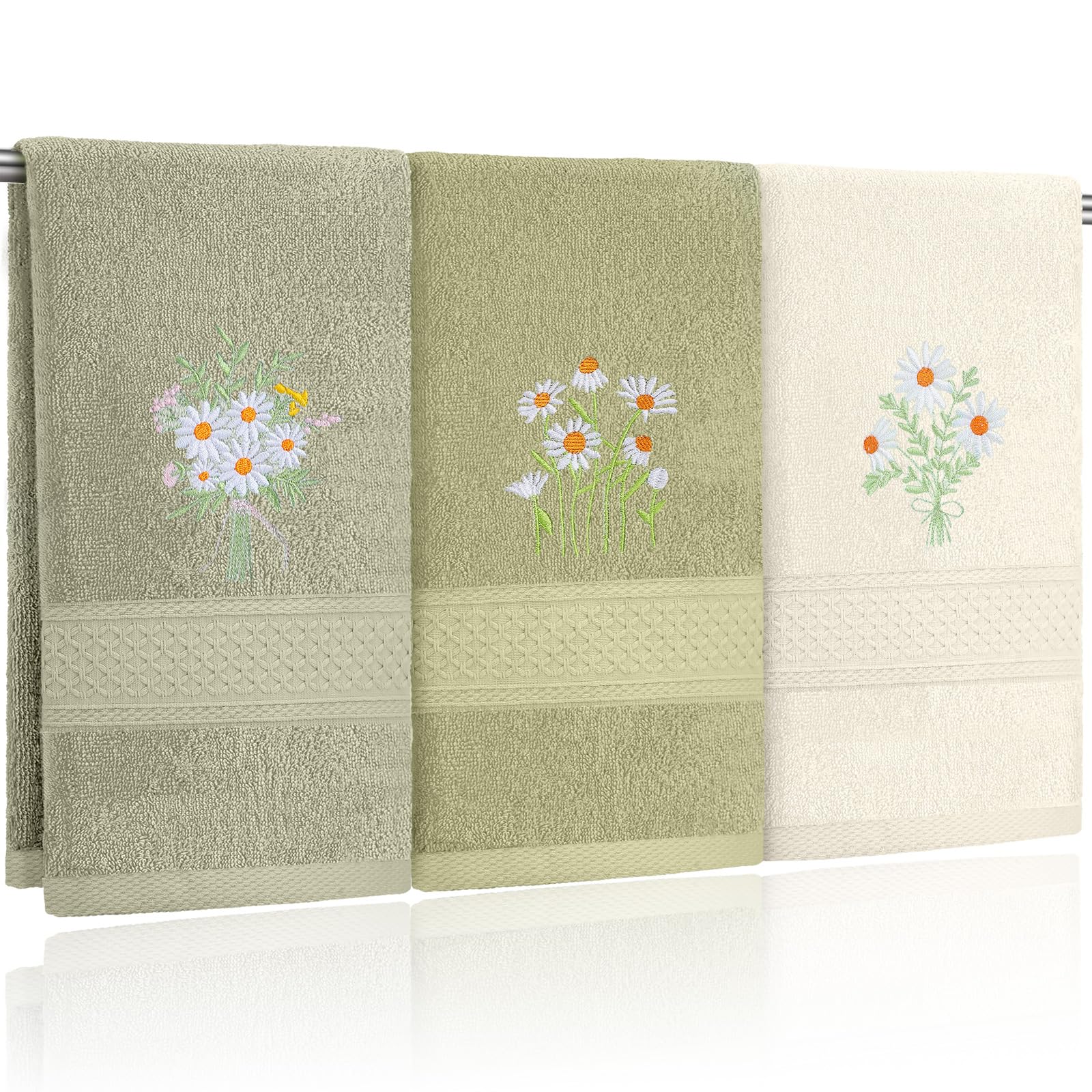 Wildflower Hand Towels Farmhouse Pink Blue Yellow Wildflower Bathroom Decor 14x29 Inch Embroidered Decorative Cute Spring Summer Cotton Soft Absorbent Towels for Bathroom Kitchen