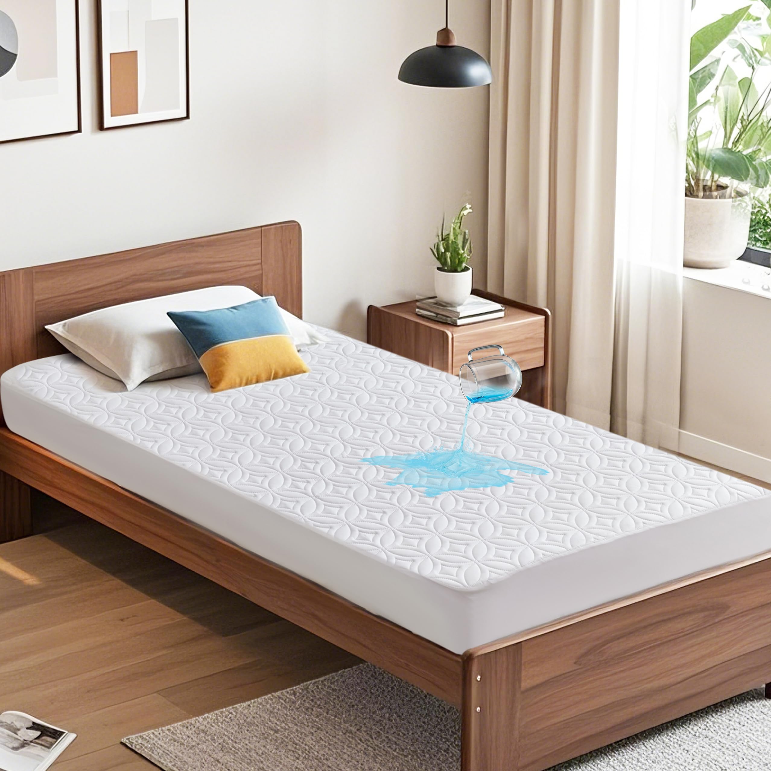 BEDLORE Waterproof Mattress Protector, Queen Size Noiseless Mattress Pad with Deep Pocket 6"-18" Depth, Soft Breathable Bed Mattress Cover Washable for Home, Bedroom, Hotel (White)