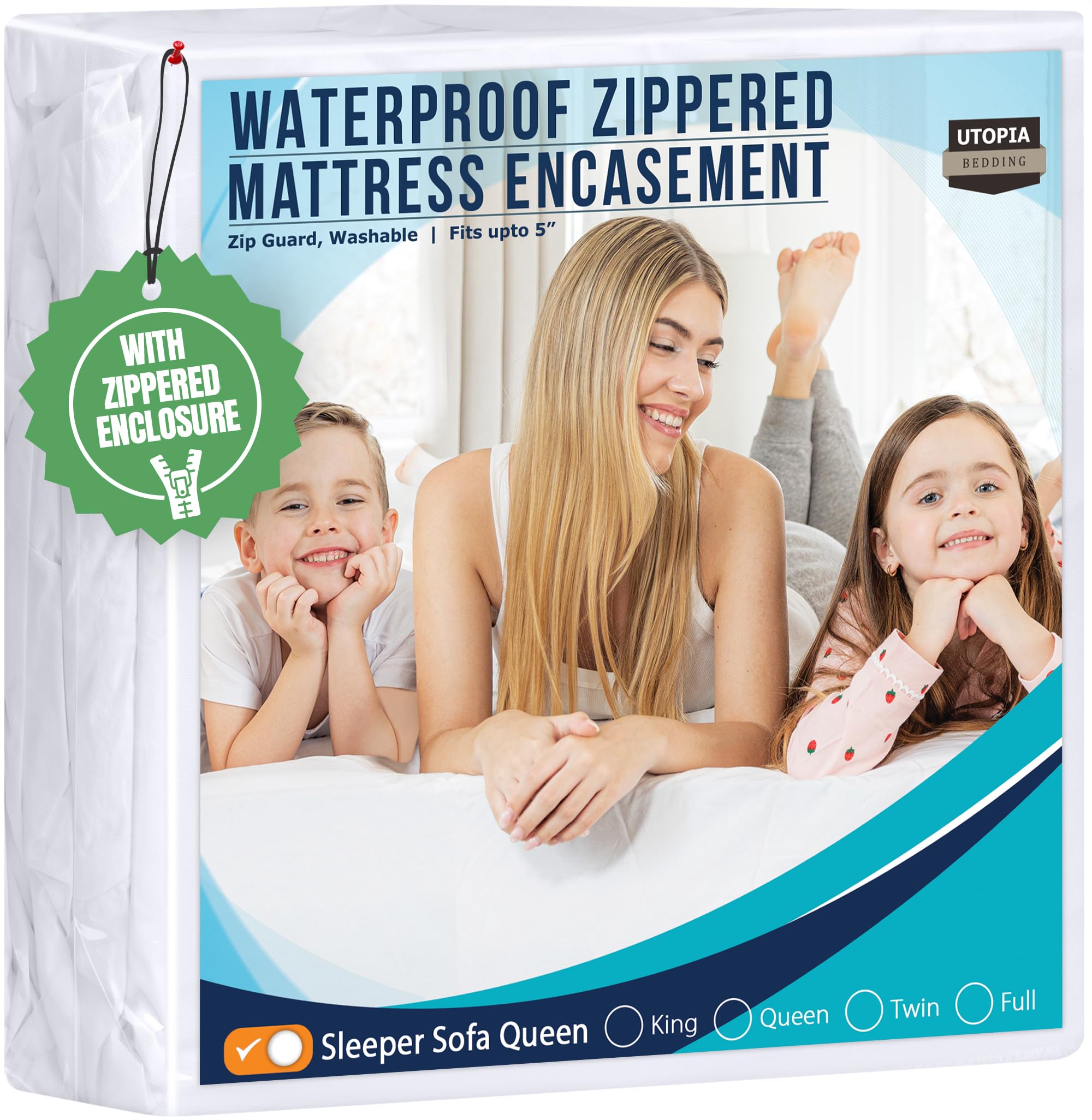 Utopia Bedding Mattress Protector Zippered Queen Size, 100% Waterproof Bed Bug and Dust Mite Proof Mattress Encasement, Absorbent 6 Sided Mattress Cover