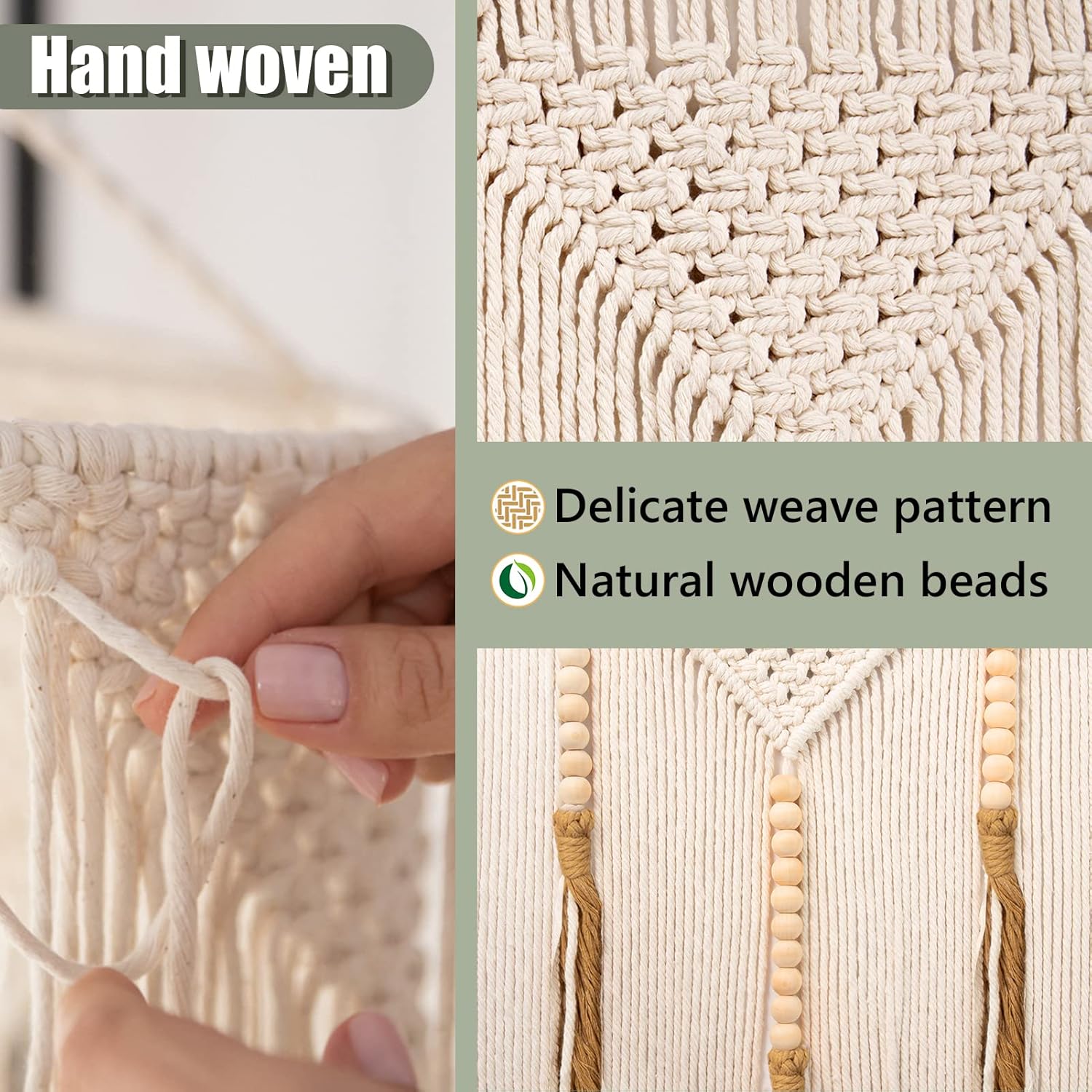Extra Large Macrame Wall Hanging 70.8" × 39" Boho Tapestry Woven Decor- Cotton Tassel Curtain Beige Chic Bohemian Wall Art for Home Living Room Bedroom Dorm Wedding (Includes Rod)