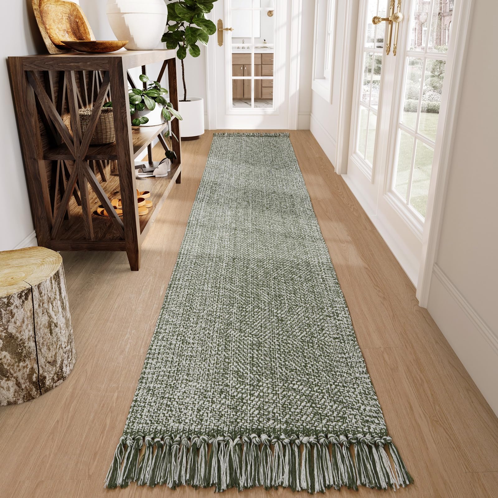 Collive Comfy Area Rug 4' x 6', Tan/Cream Woven Cotton Bedroom Rugs, Modern Indoor Accent Rug Floor Carpet with Tassel for Living Room, Nursery Room, Dining Room, Bedside, Office, Patio Decor