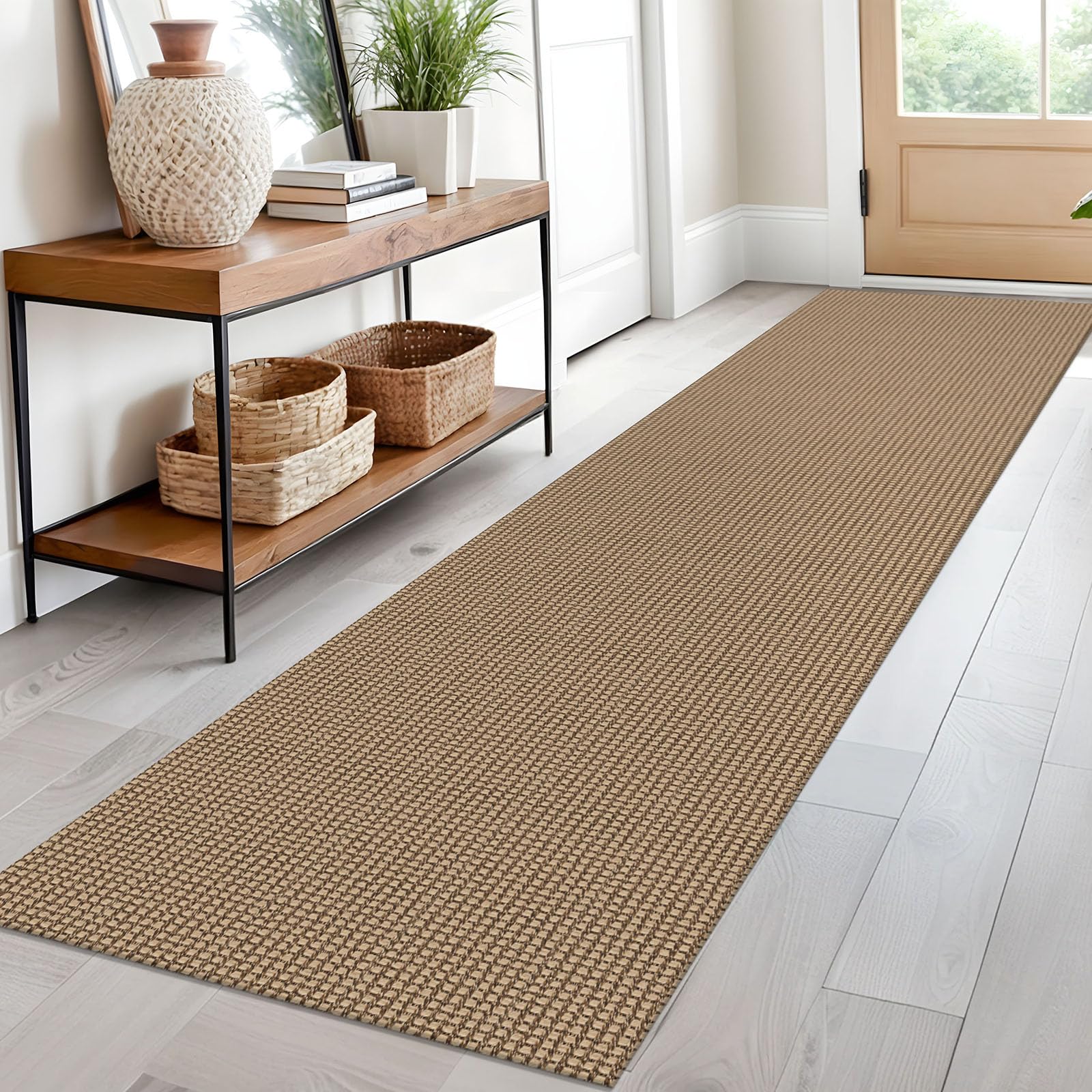 EARTHALL Woven Area Rug 2x3 Ft Washable Rugs for Entryway Braided Non Slip Throw Rugs Door Mat Indoor Outdoor Entrance Small Cotton Woven Carpet for Kitchen Foyer Front Door, Orange/Tan/Brown