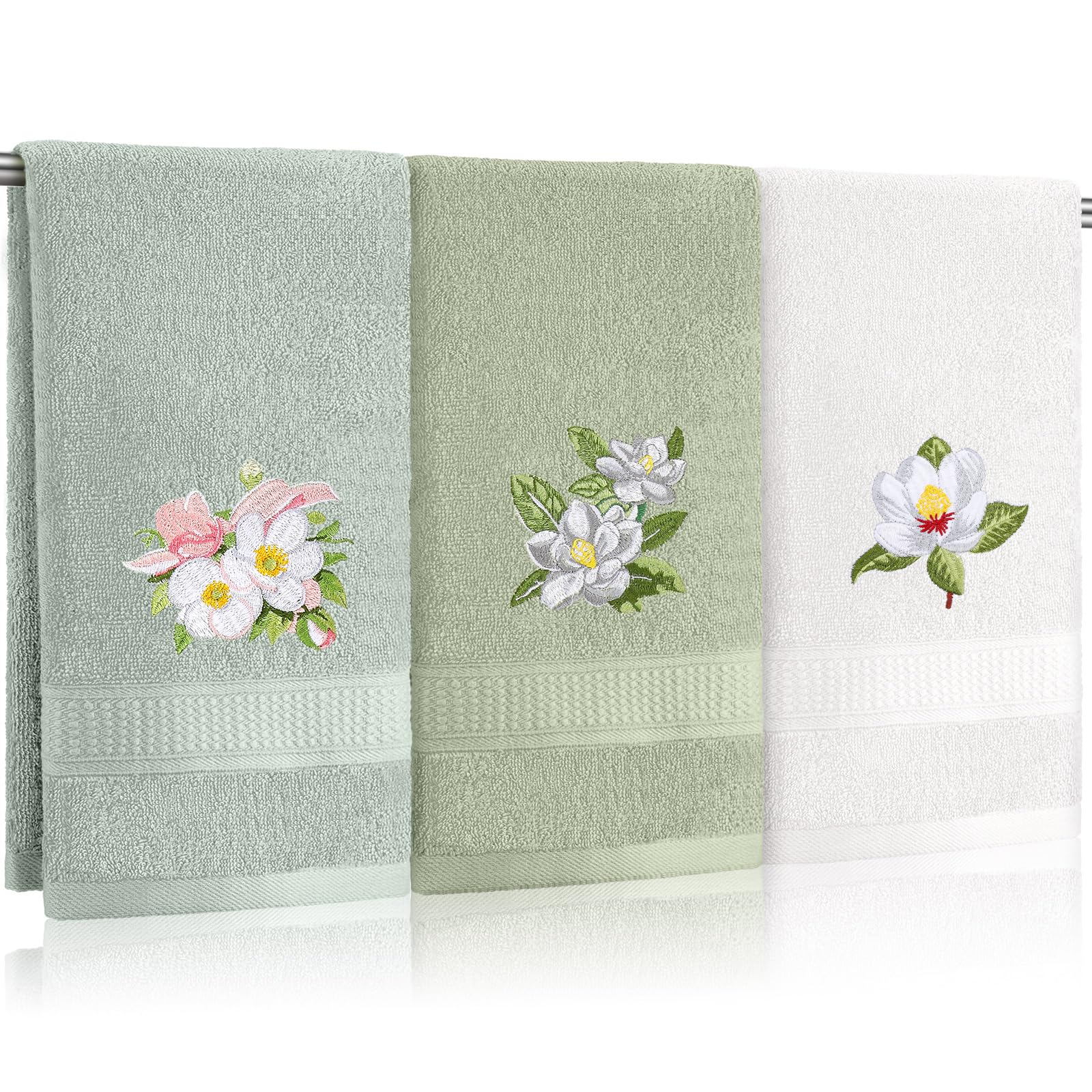 Wildflower Hand Towels Farmhouse Pink Blue Yellow Wildflower Bathroom Decor 14x29 Inch Embroidered Decorative Cute Spring Summer Cotton Soft Absorbent Towels for Bathroom Kitchen