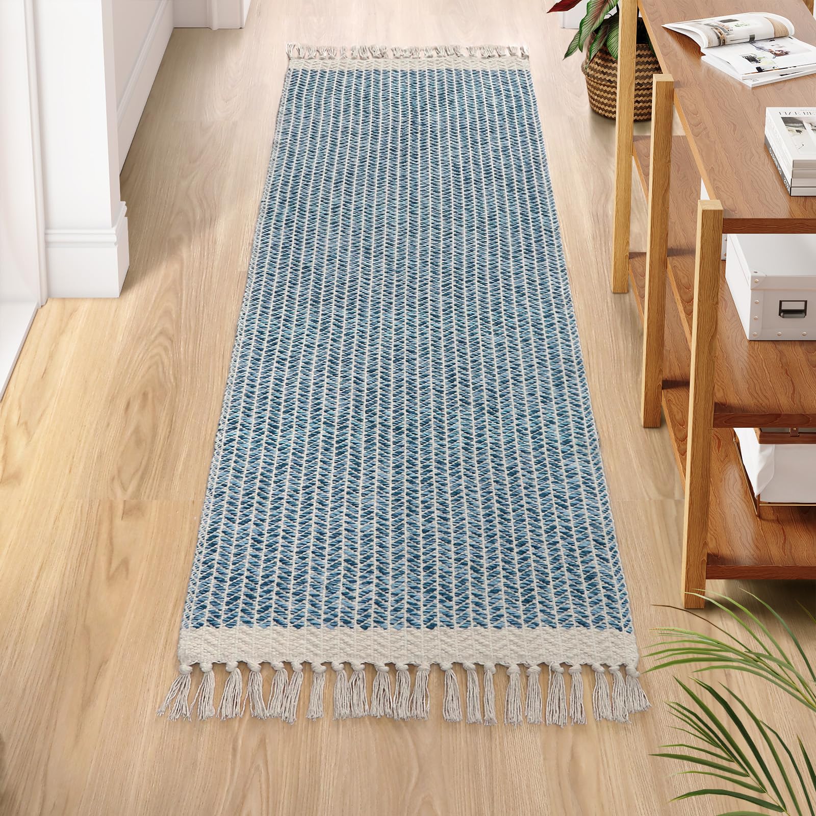 Lahome Belle Boho Entryway Rug, 3x5 Rugs for Bedroom Lightweight Washable Throw Rug Woven Cotton Bathroom Carpet with Tassels, Farmhouse Black and White Rugs for Living Room Kitchen Office Dorm