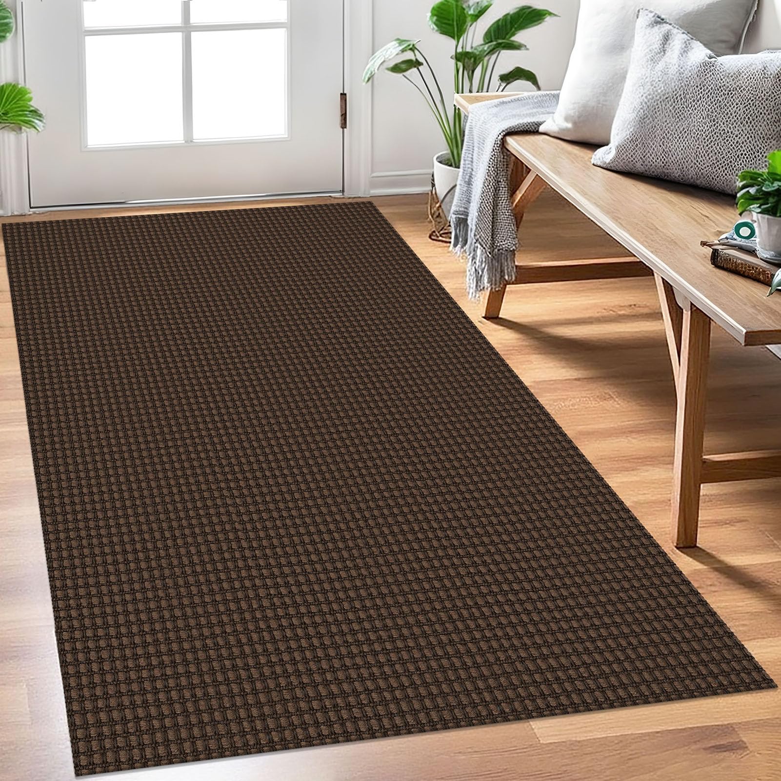 EARTHALL Woven Area Rug 2x3 Ft Washable Rugs for Entryway Braided Non Slip Throw Rugs Door Mat Indoor Outdoor Entrance Small Cotton Woven Carpet for Kitchen Foyer Front Door, Orange/Tan/Brown