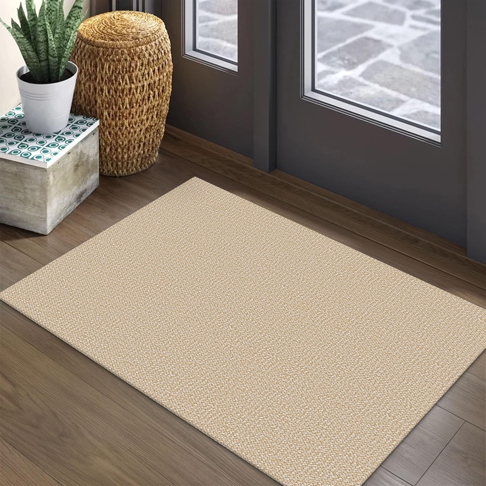 EARTHALL Small Area Rug 2x3 Ft Washable Rugs for Entryway Non Slip Braided Throw Rugs with Rubber Backing Door Mat Indoor Outdoor Entrance Cotton Woven Carpet for Kitchen Foyer Front Door, Khaki/Beige