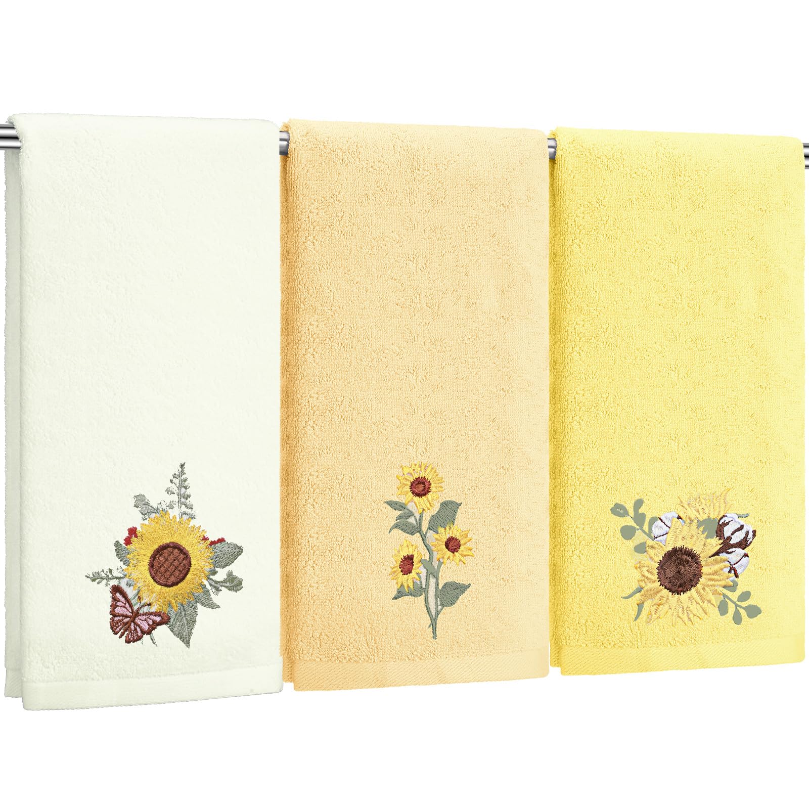 Wildflower Hand Towels Farmhouse Pink Blue Yellow Wildflower Bathroom Decor 14x29 Inch Embroidered Decorative Cute Spring Summer Cotton Soft Absorbent Towels for Bathroom Kitchen