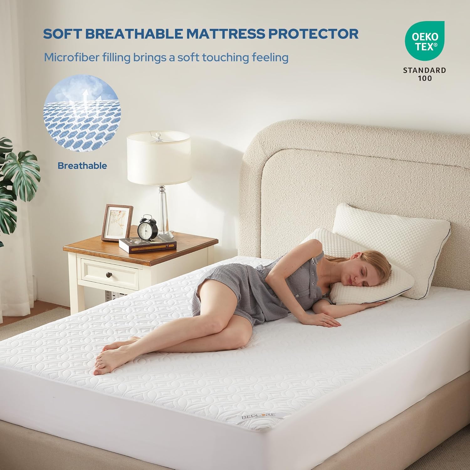 BEDLORE Waterproof Mattress Protector, Queen Size Noiseless Mattress Pad with Deep Pocket 6"-18" Depth, Soft Breathable Bed Mattress Cover Washable for Home, Bedroom, Hotel (White)
