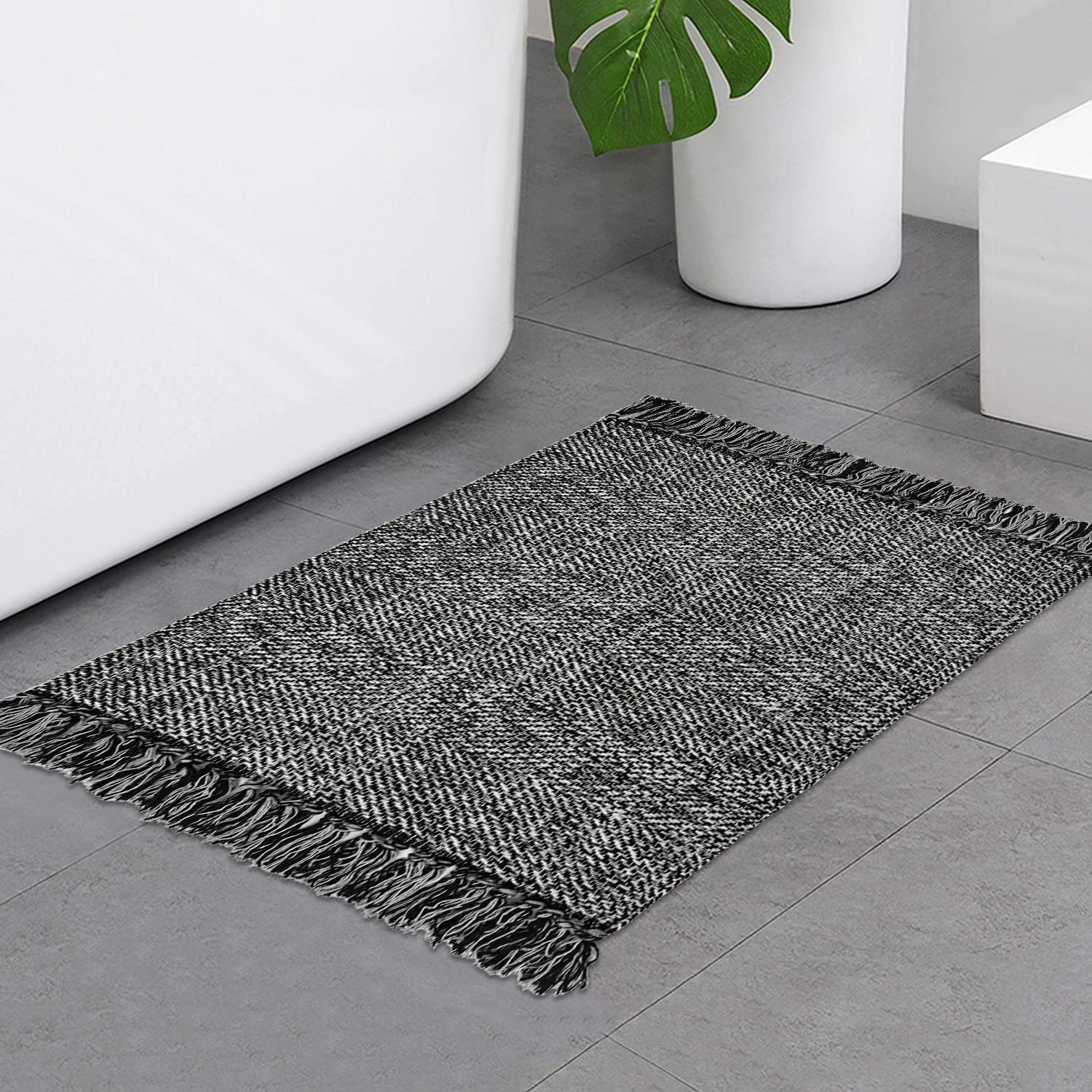 Collive Small Bathroom Rug, 2' x 3' Hand-Woven Low Profile Front Entryway Rug, Olive Green/Cream Cotton Reversible Washable Kitchen Mat Modern Farmhouse Carpet for Foyer Bedroom Back Door Decor