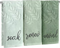 Moukeren 3 Pcs Sage Green Hand Towels for Bathroom 100% Cotton Jacquard Embroidered Soak Unwind Breathe Bath Towels Bathroom Spa Kitchen Dishcloth Gift Set Farmhouse Decorations(Green Leaves)