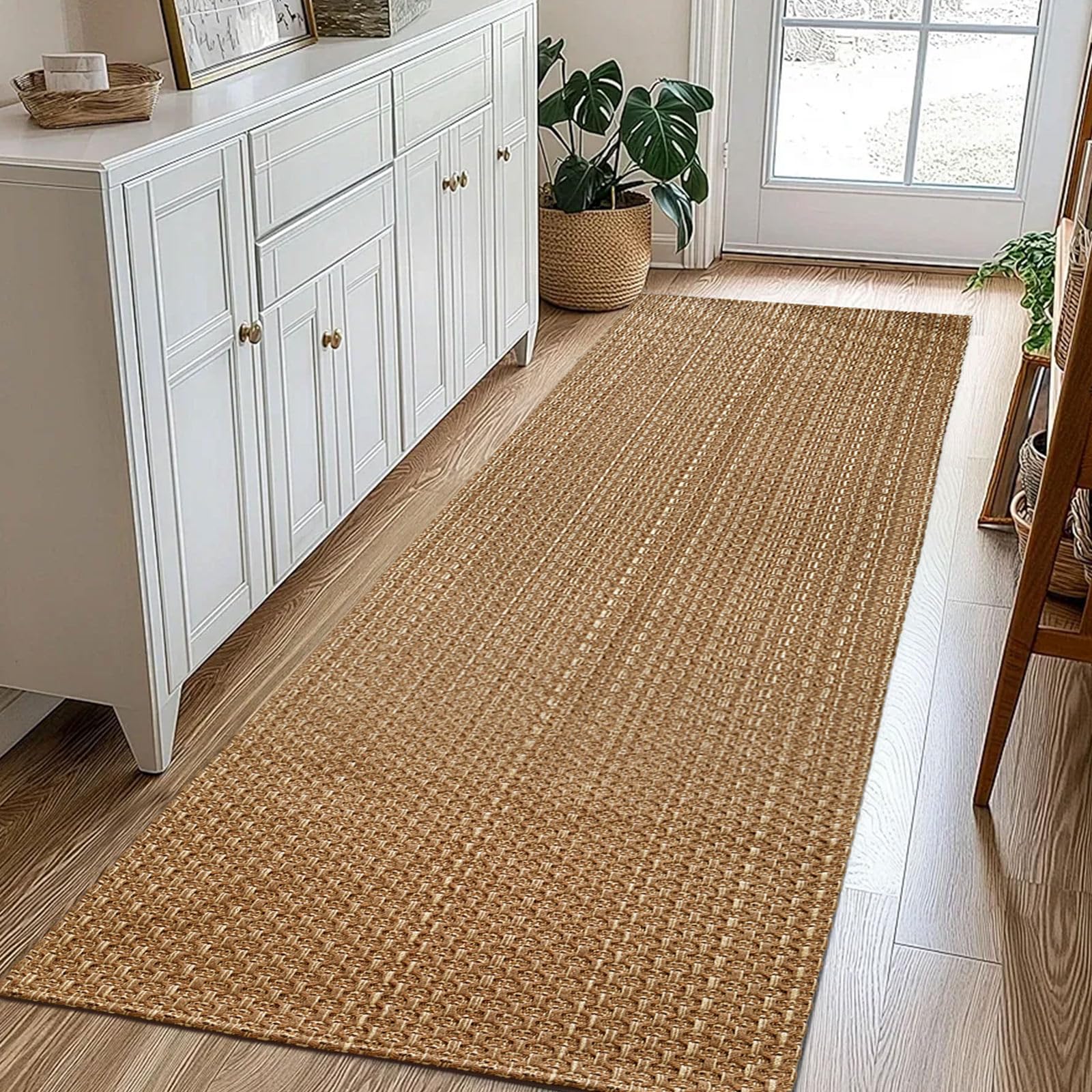 Entryway Rug,Indoor Door Mat 2x3 ft Small Area Rugs,Boho Style Braided Rug,Neutral Solid Rugs,Entrance Doormat for Front Porch,Bathroom,Kitchen,Bedroom,Tan Brown