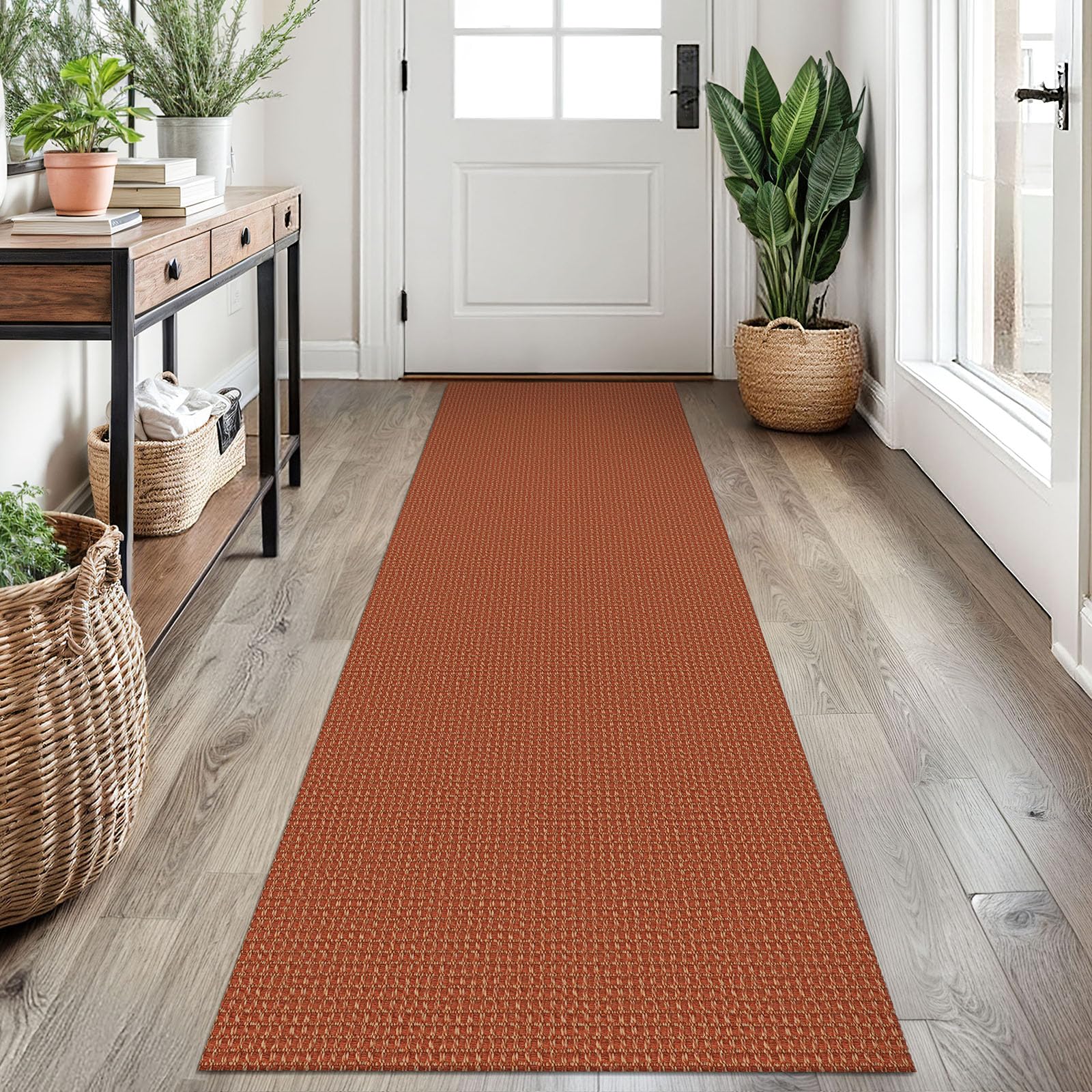 EARTHALL Woven Area Rug 2x3 Ft Washable Rugs for Entryway Braided Non Slip Throw Rugs Door Mat Indoor Outdoor Entrance Small Cotton Woven Carpet for Kitchen Foyer Front Door, Orange/Tan/Brown