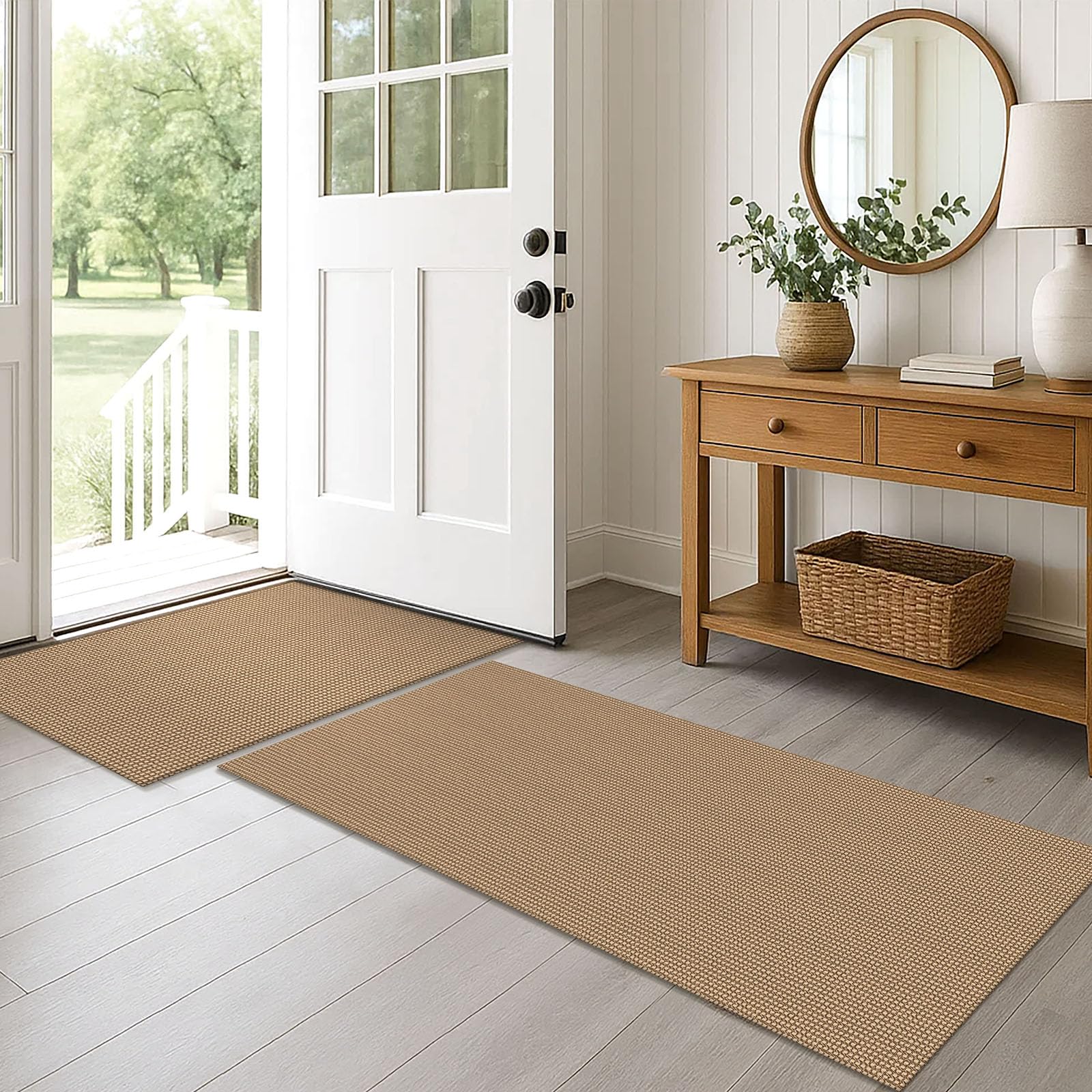 EARTHALL Woven Area Rug 2x3 Ft Washable Rugs for Entryway Braided Non Slip Throw Rugs Door Mat Indoor Outdoor Entrance Small Cotton Woven Carpet for Kitchen Foyer Front Door, Orange/Tan/Brown