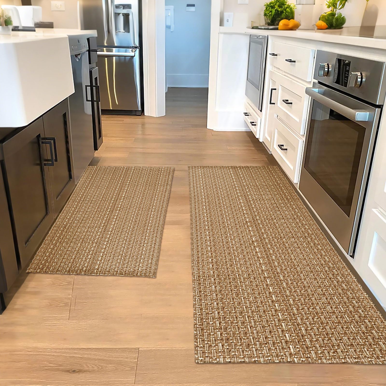 Entryway Rug,Indoor Door Mat 2x3 ft Small Area Rugs,Boho Style Braided Rug,Neutral Solid Rugs,Entrance Doormat for Front Porch,Bathroom,Kitchen,Bedroom,Tan Brown
