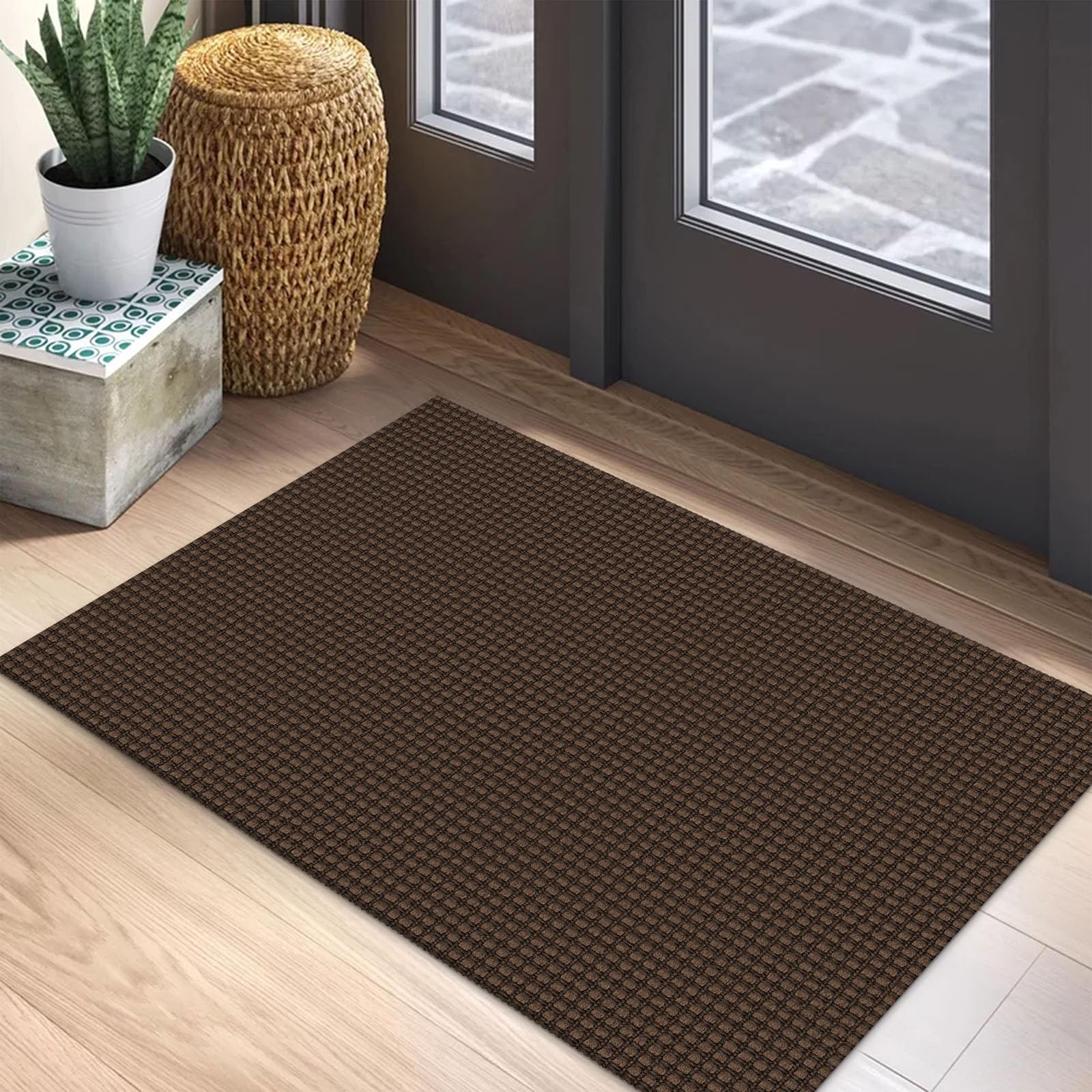 EARTHALL Woven Area Rug 2x3 Ft Washable Rugs for Entryway Braided Non Slip Throw Rugs Door Mat Indoor Outdoor Entrance Small Cotton Woven Carpet for Kitchen Foyer Front Door, Orange/Tan/Brown