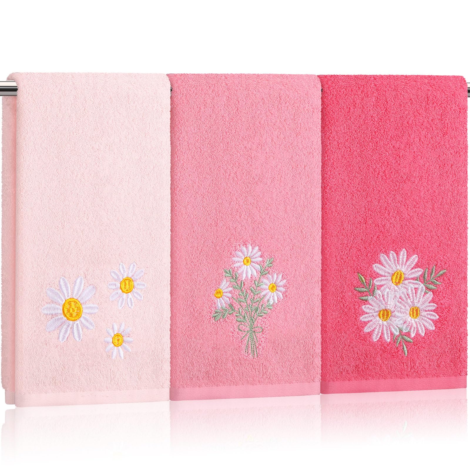Wildflower Hand Towels Farmhouse Pink Blue Yellow Wildflower Bathroom Decor 14x29 Inch Embroidered Decorative Cute Spring Summer Cotton Soft Absorbent Towels for Bathroom Kitchen